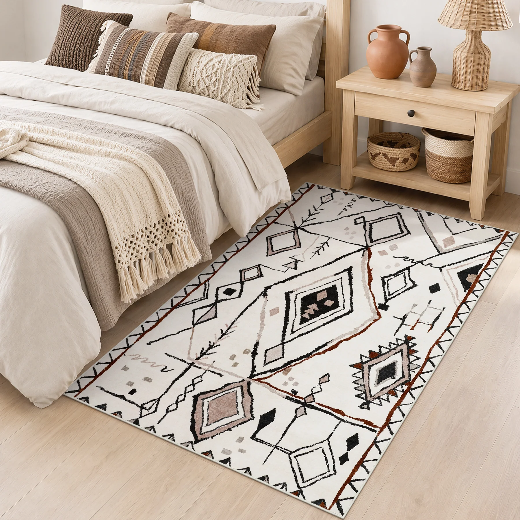 3x5/5x7 Vintage Boho Moroccan Area Rug, Non-Slip Geometric Neutral Soft Low Pile Throw Carpet, Oeko-Tex Certified - Image 4