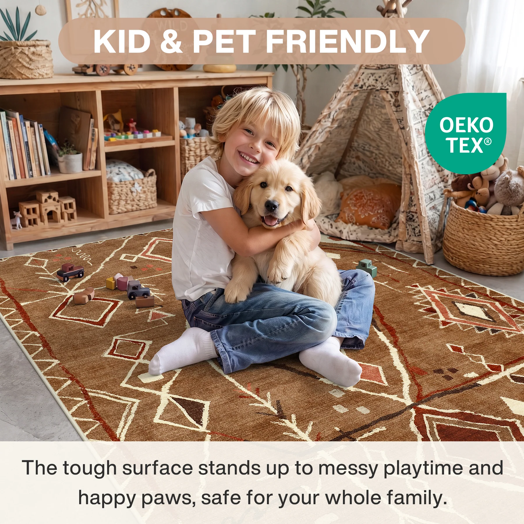 3x5/5x7 Vintage Boho Moroccan Area Rug, Non-Slip Geometric Neutral Soft Low Pile Throw Carpet, Oeko-Tex Certified - Image 46
