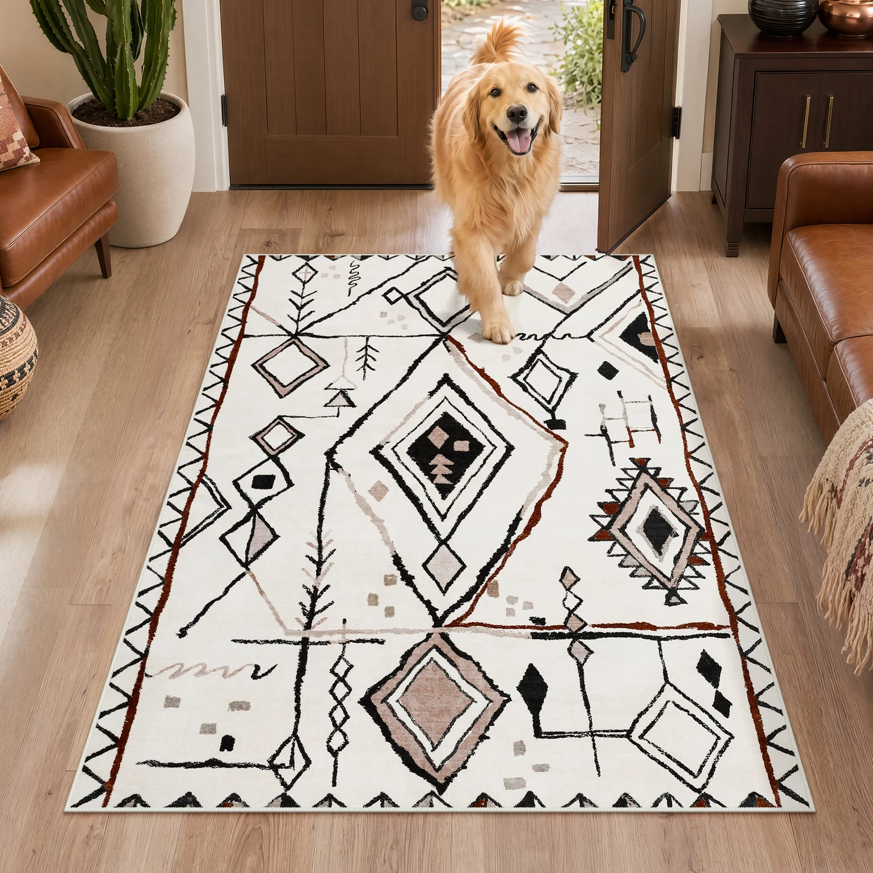 3x5/5x7 Vintage Boho Moroccan Area Rug, Non-Slip Geometric Neutral Soft Low Pile Throw Carpet, Oeko-Tex Certified - Image 5