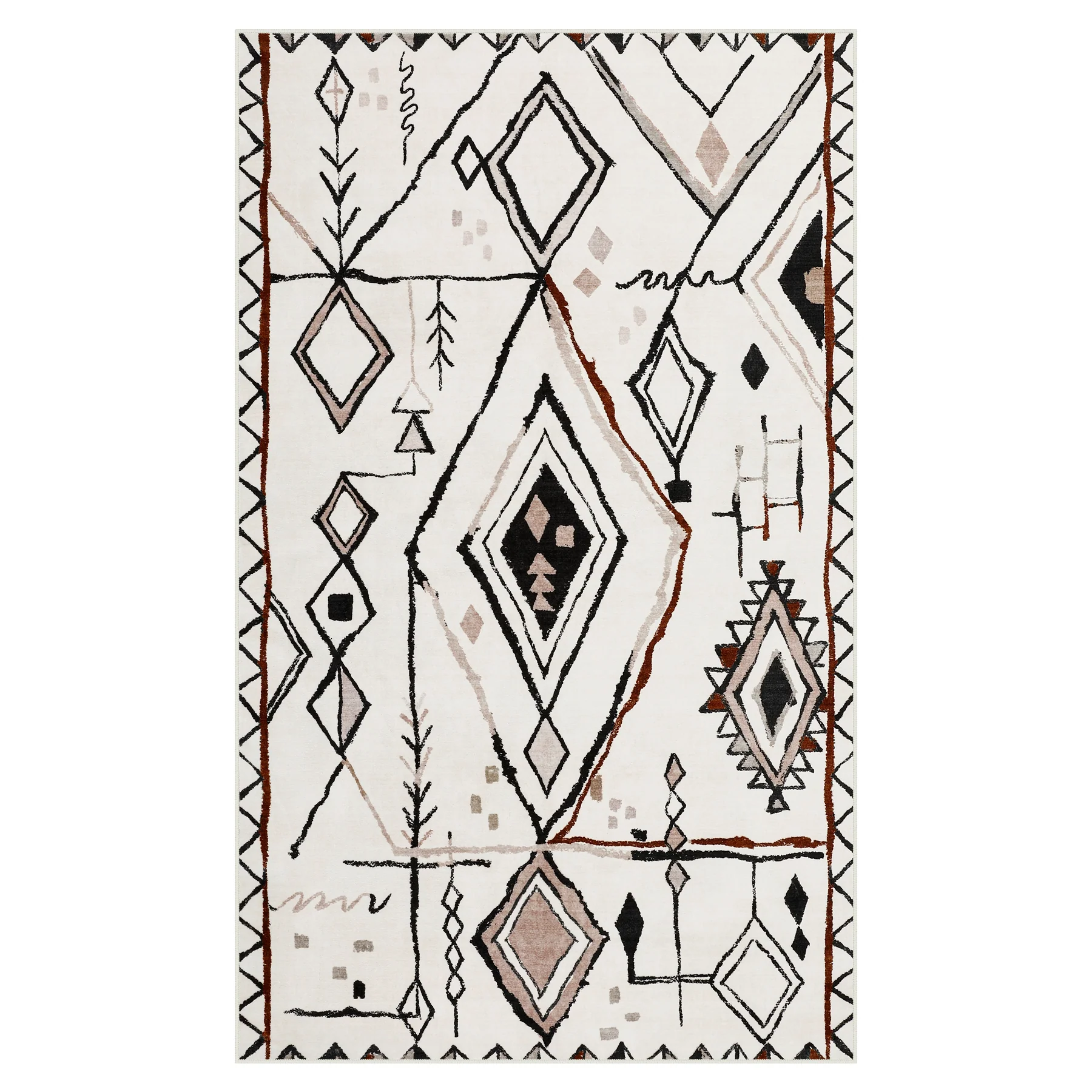 3x5/5x7 Vintage Boho Moroccan Area Rug, Non-Slip Geometric Neutral Soft Low Pile Throw Carpet, Oeko-Tex Certified - Image 6