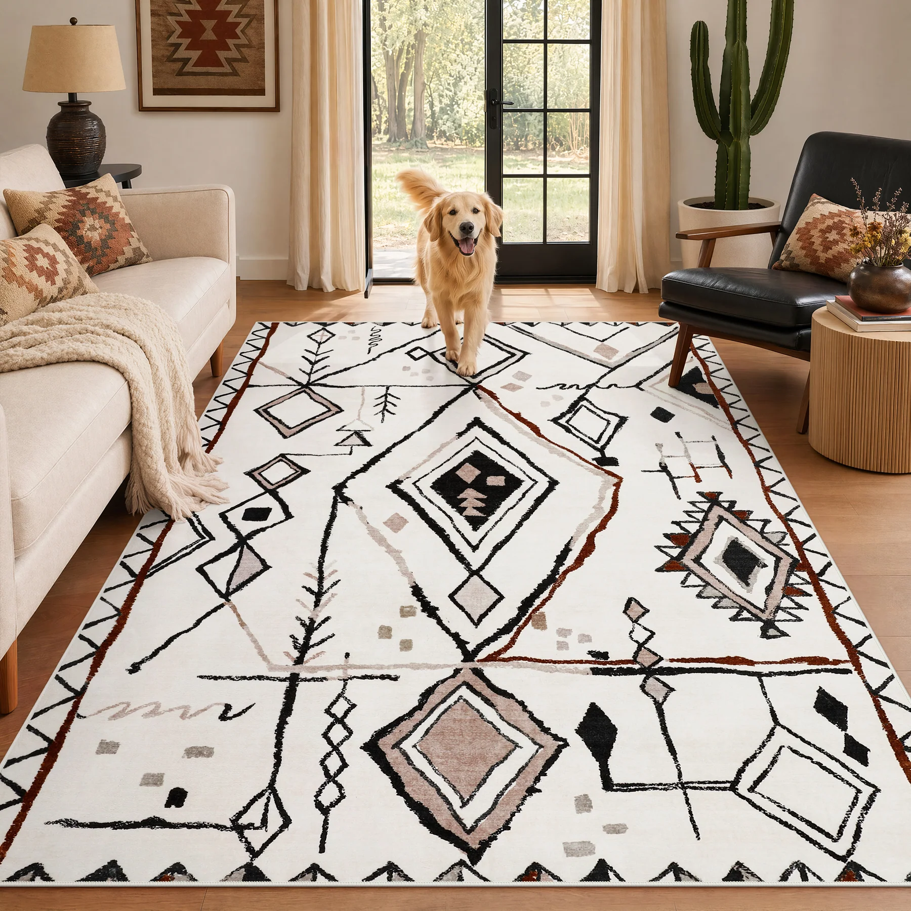 3x5/5x7 Vintage Boho Moroccan Area Rug, Non-Slip Geometric Neutral Soft Low Pile Throw Carpet, Oeko-Tex Certified - Image 7