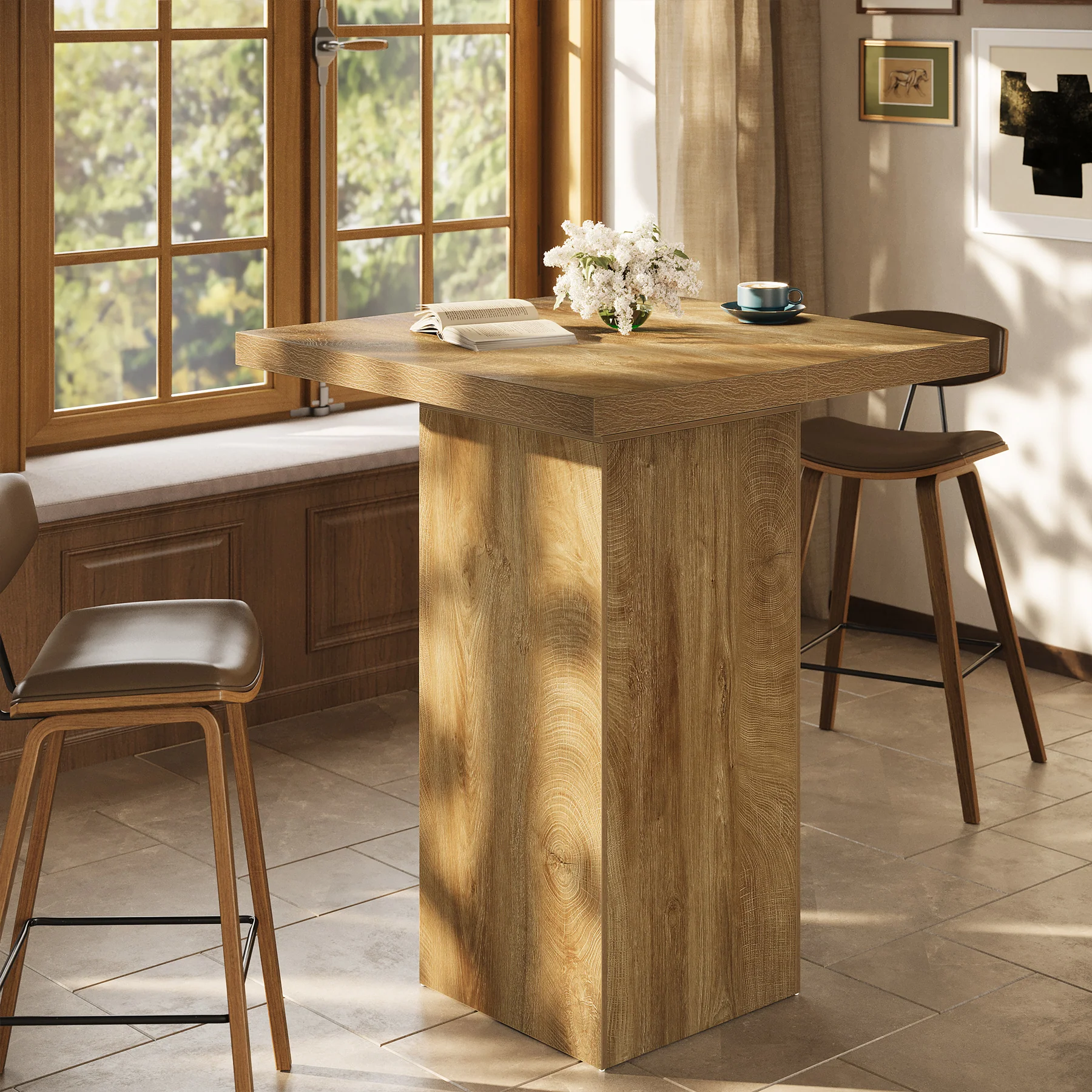 39.4" Square Bar Table, High Top Bistro Pub Cocktail Table Dining Table - Image 3