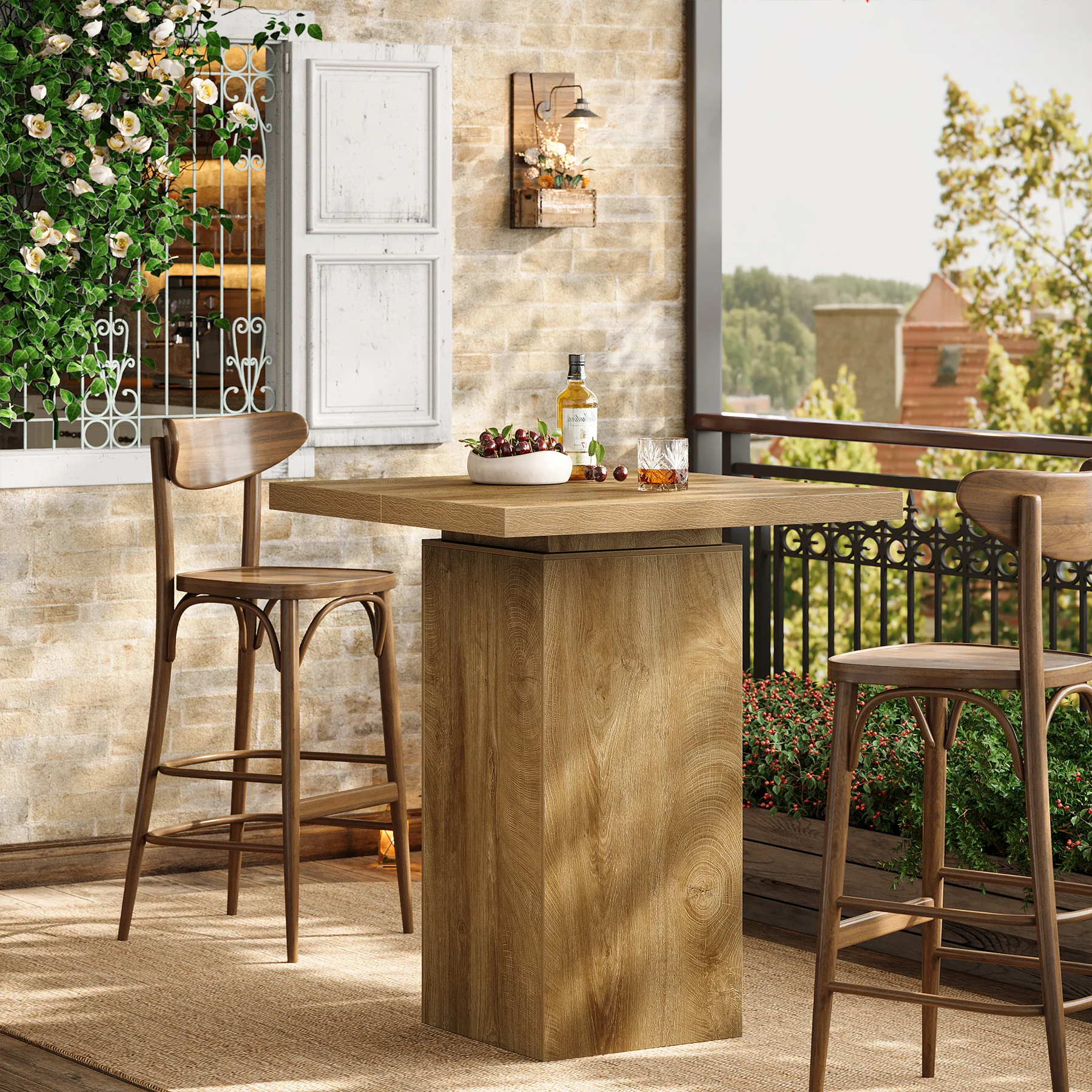 39.4" Square Bar Table, High Top Bistro Pub Cocktail Table Dining Table - Image 4