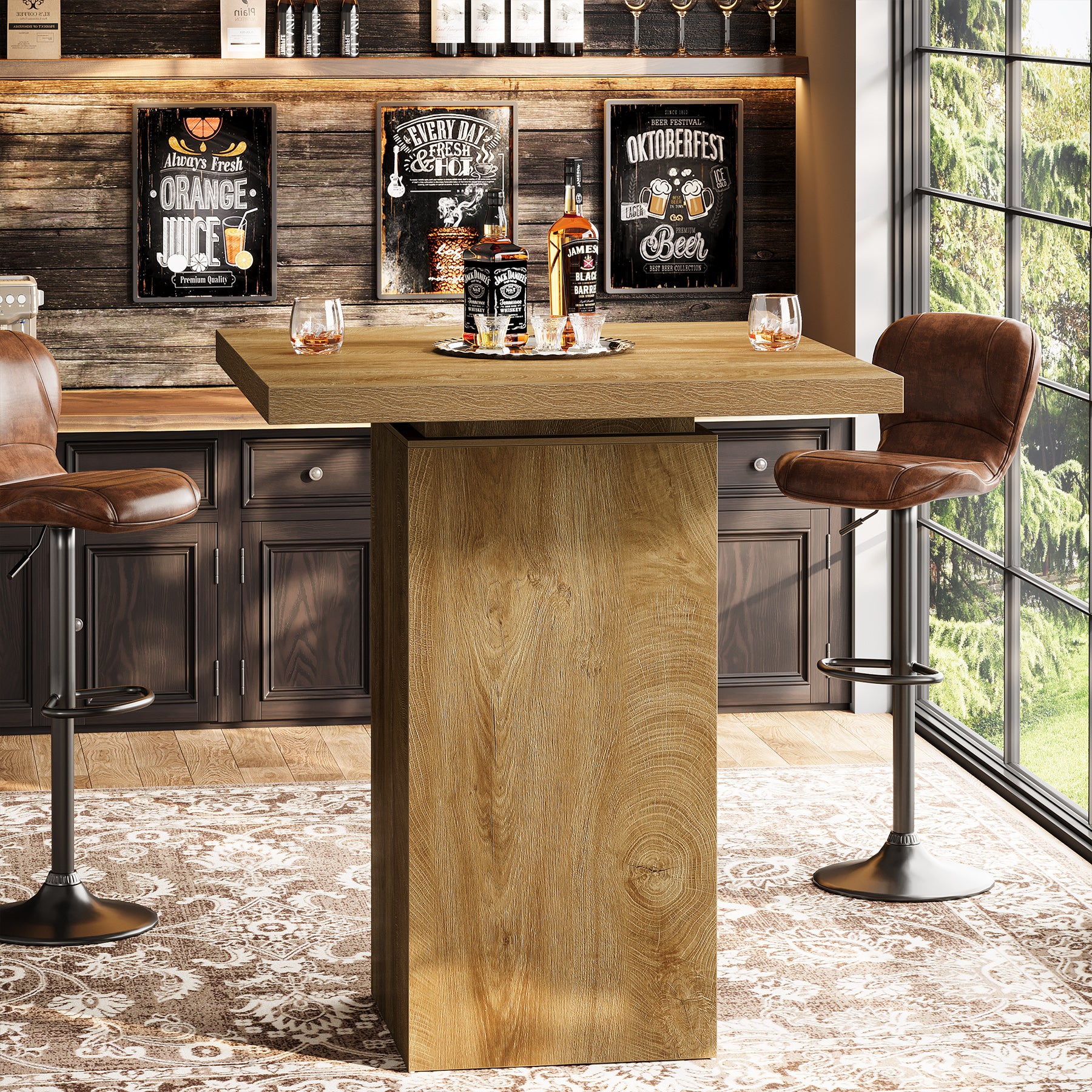 39.4" Square Bar Table, High Top Bistro Pub Cocktail Table Dining Table - Image 5
