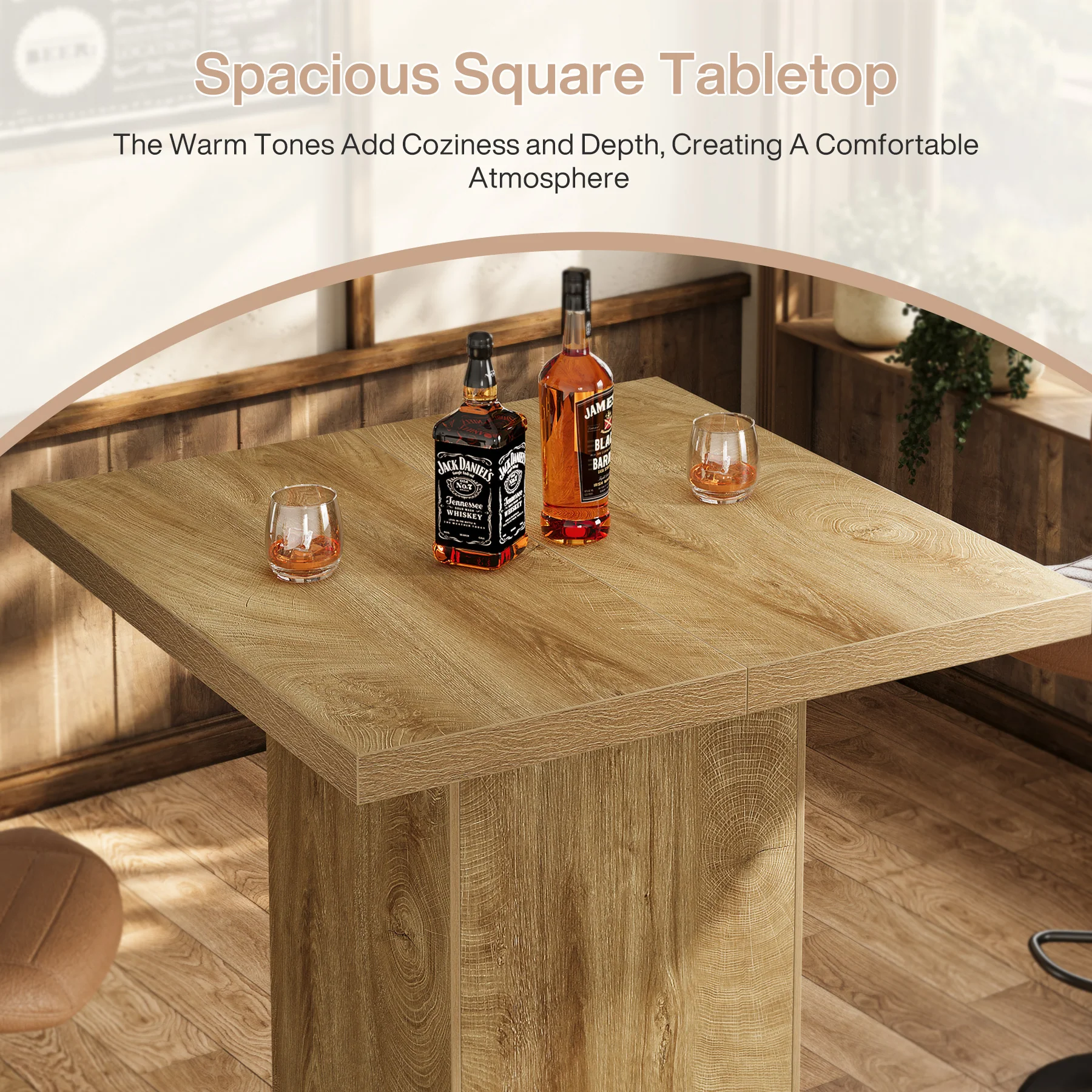 39.4" Square Bar Table, High Top Bistro Pub Cocktail Table Dining Table - Image 7