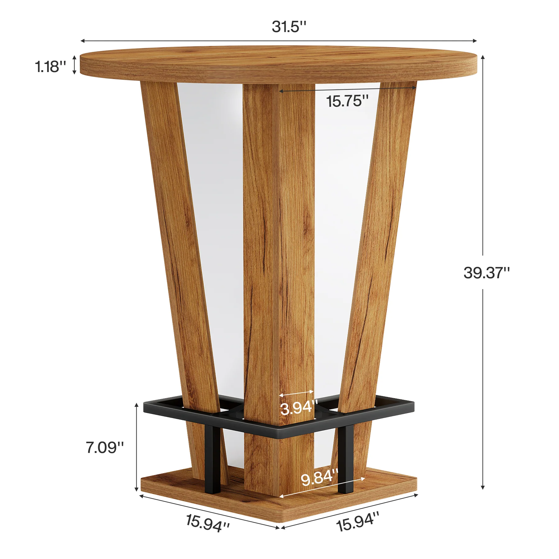 31.5" Bar Table, High Top Cocktail Bistro Pub Table with Metal Footrest - Image 2