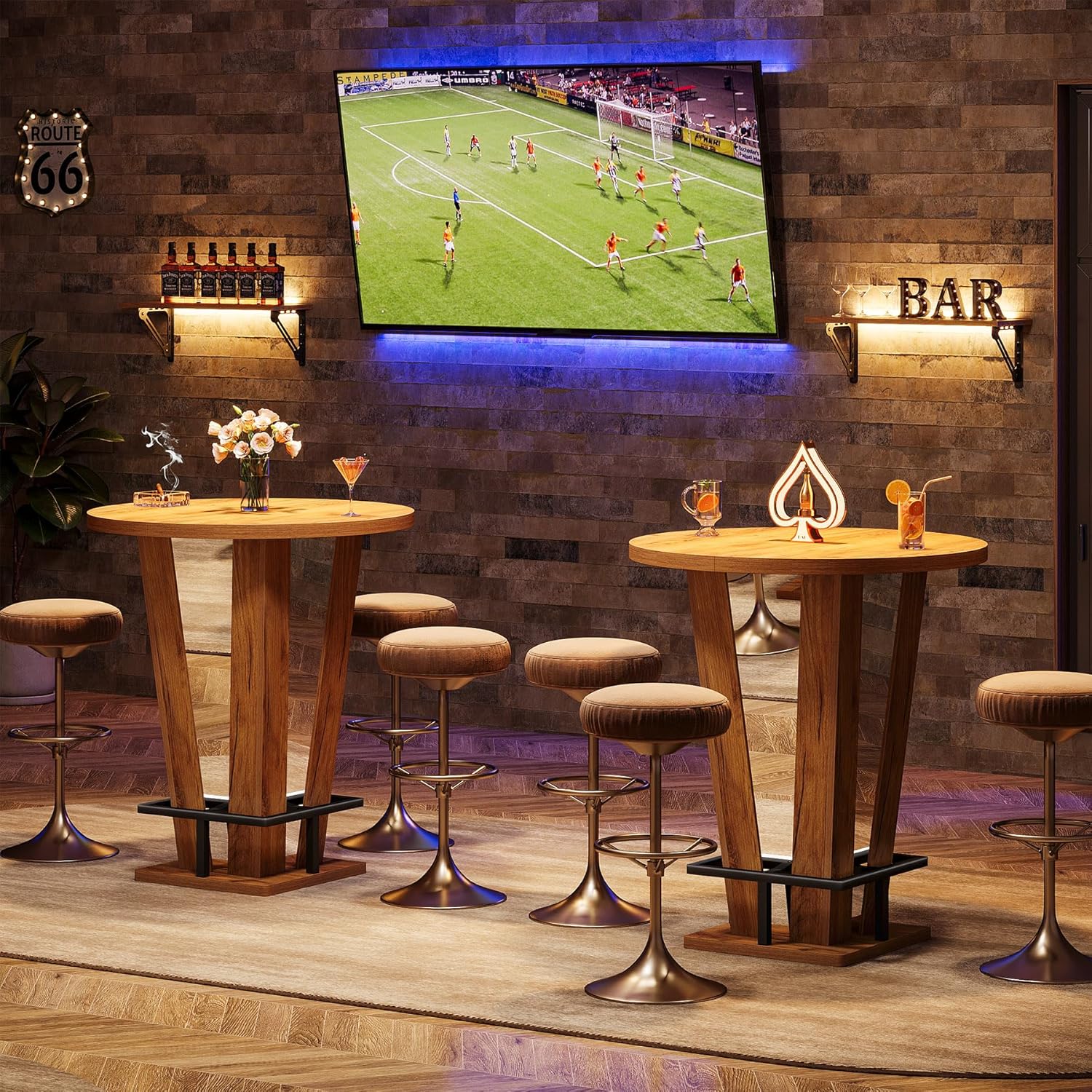 31.5" Bar Table, High Top Cocktail Bistro Pub Table with Metal Footrest - Image 5