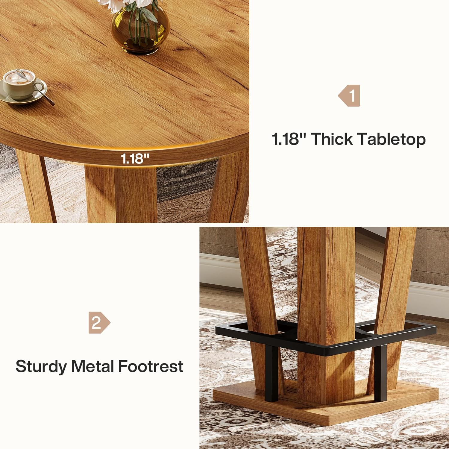 31.5" Bar Table, High Top Cocktail Bistro Pub Table with Metal Footrest - Image 7
