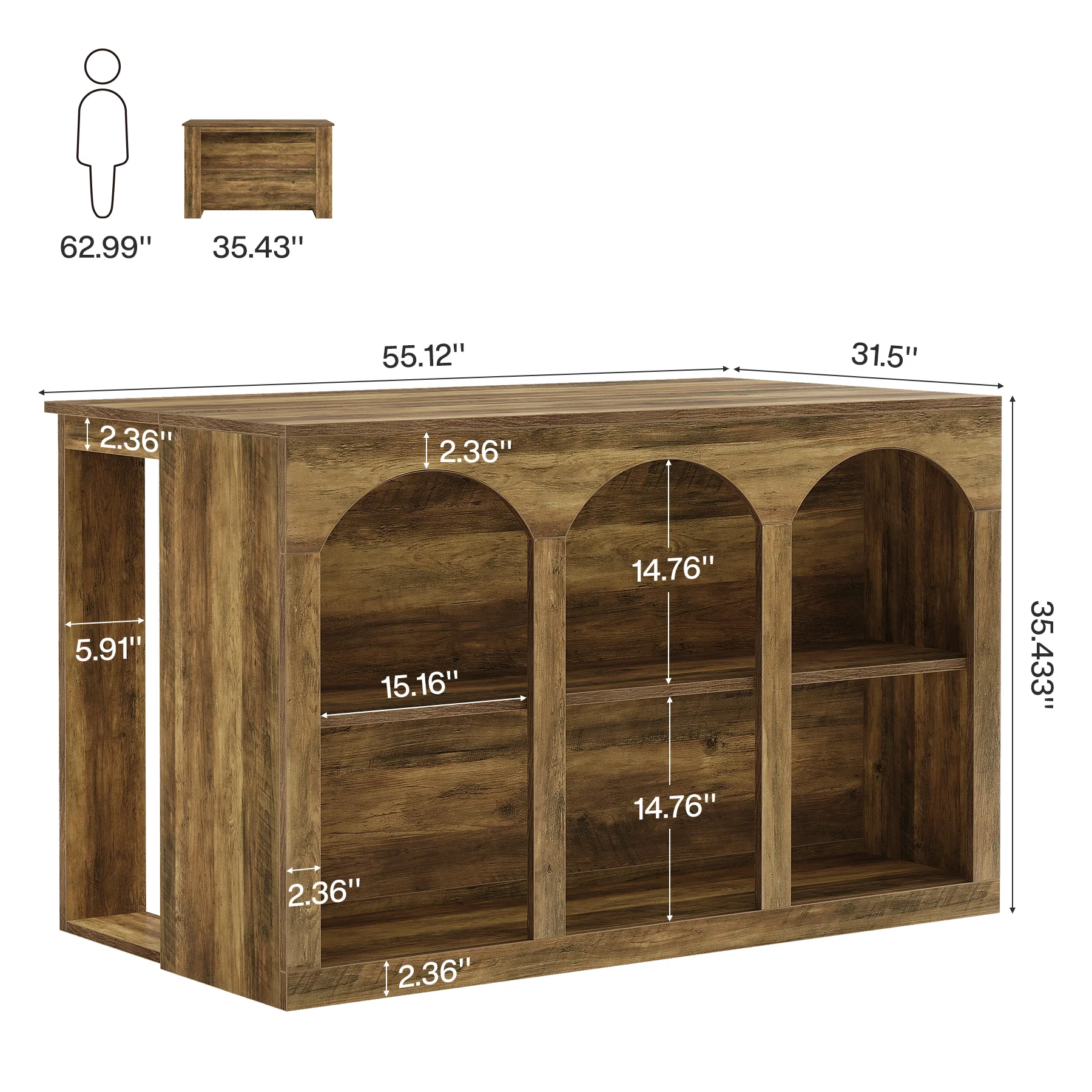 55" Bar Table, High Top Large Home Bar Unit Table with 2-Tier Shelves - Image 2