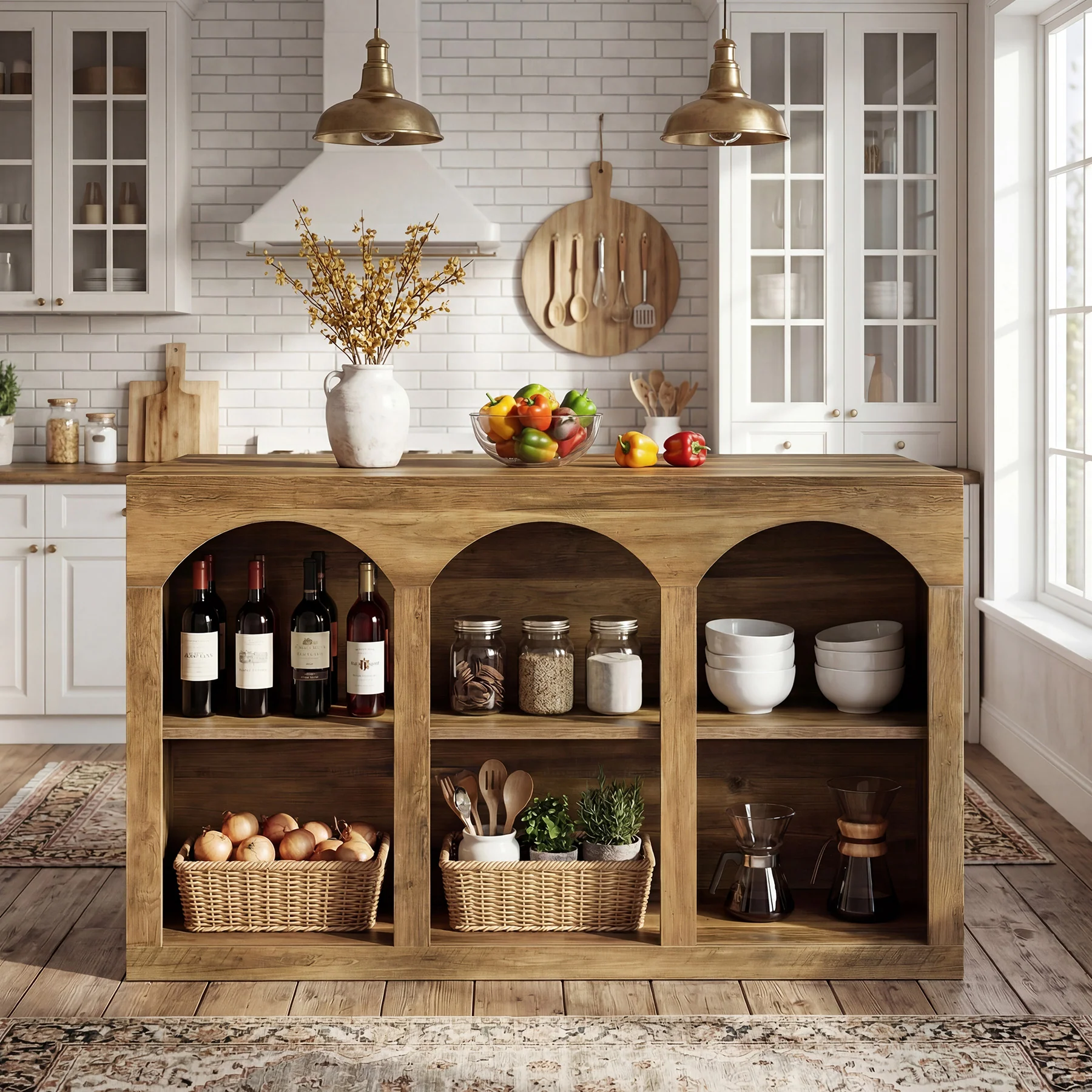 55" Bar Table, High Top Large Home Bar Unit Table with 2-Tier Shelves - Image 4