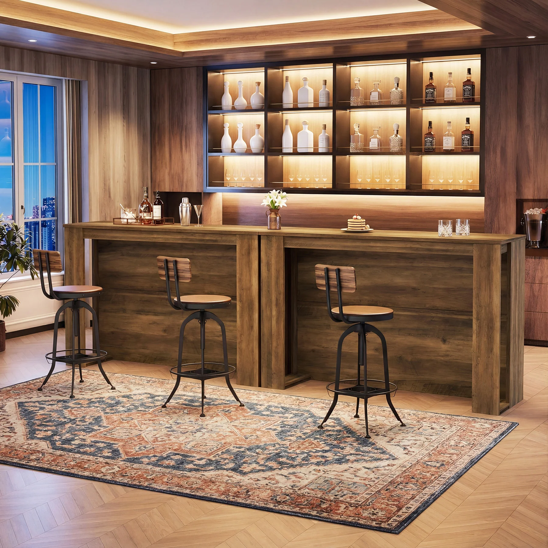 55" Bar Table, High Top Large Home Bar Unit Table with 2-Tier Shelves - Image 9