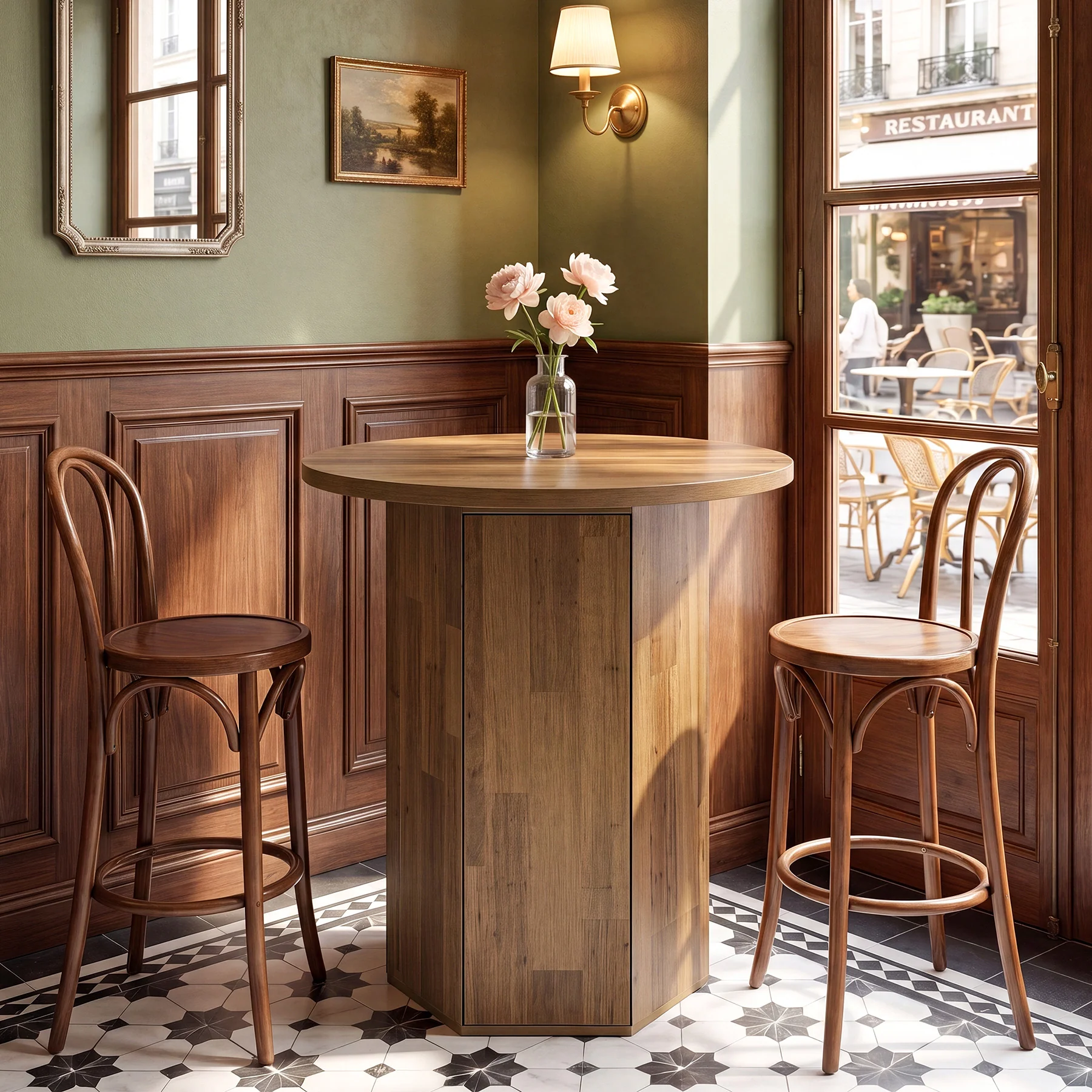 31.5" Round Bar Table, Home Liquor Bar Cabinet Bistro Dining Table - Image 3