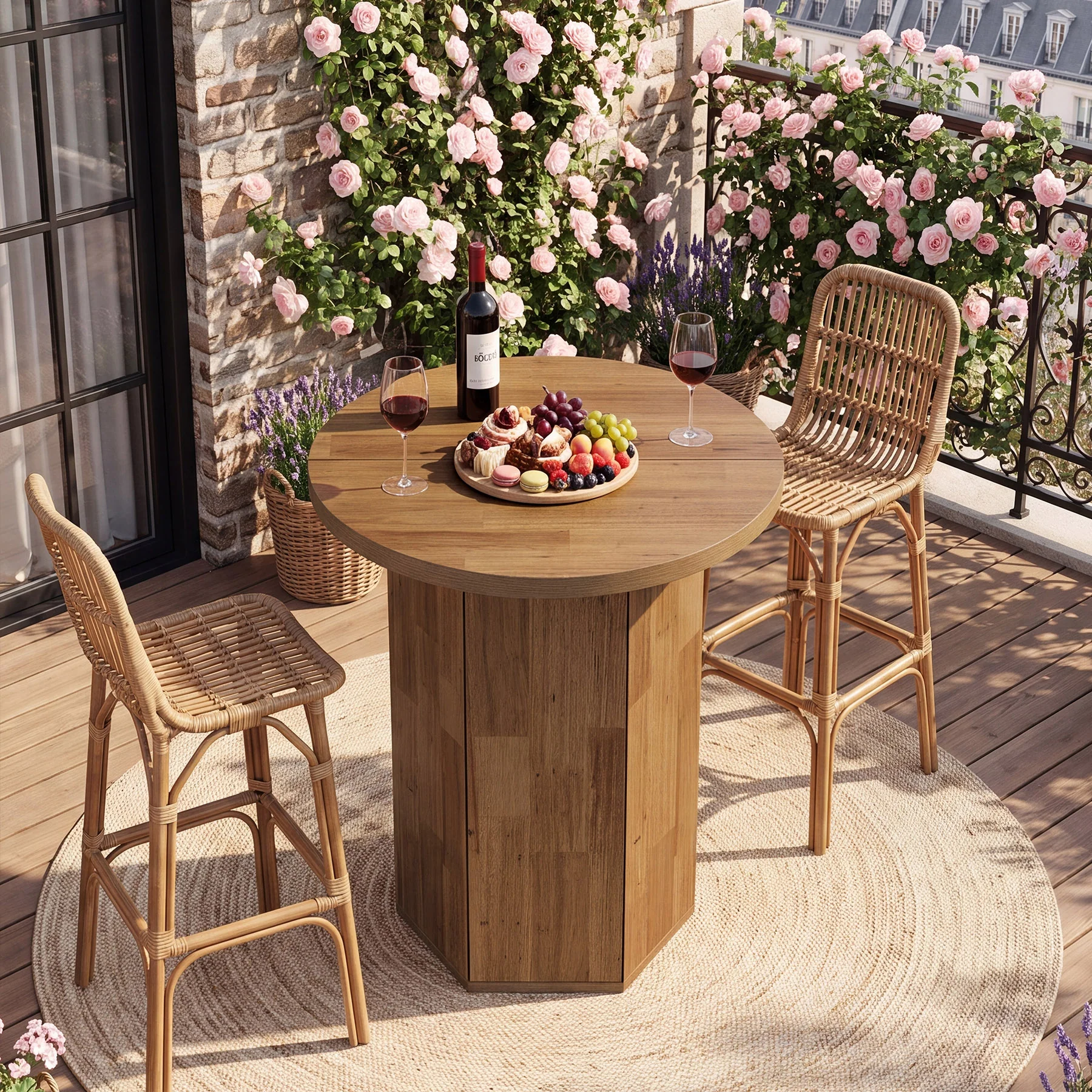 31.5" Round Bar Table, Home Liquor Bar Cabinet Bistro Dining Table - Image 4
