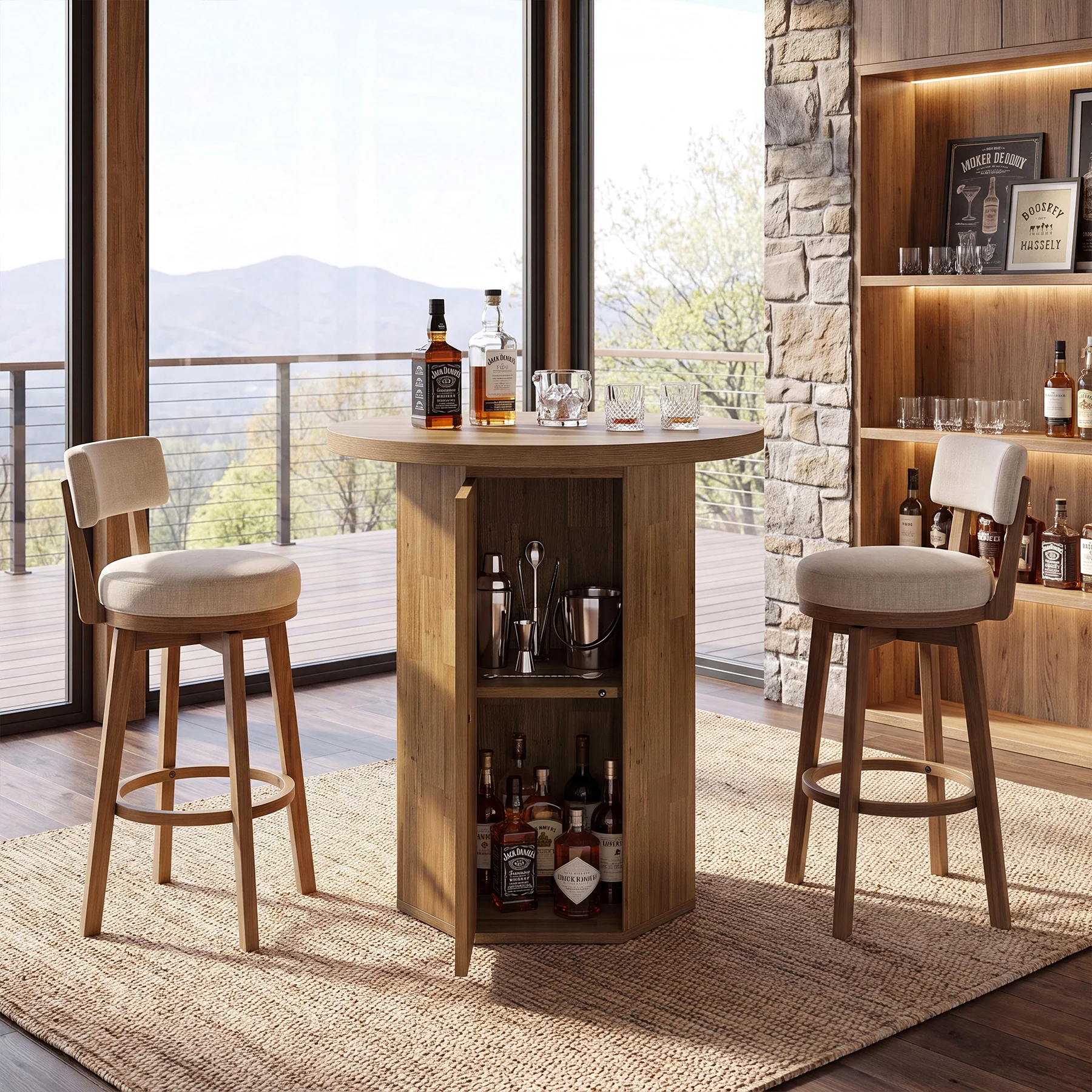 31.5" Round Bar Table, Home Liquor Bar Cabinet Bistro Dining Table - Image 5