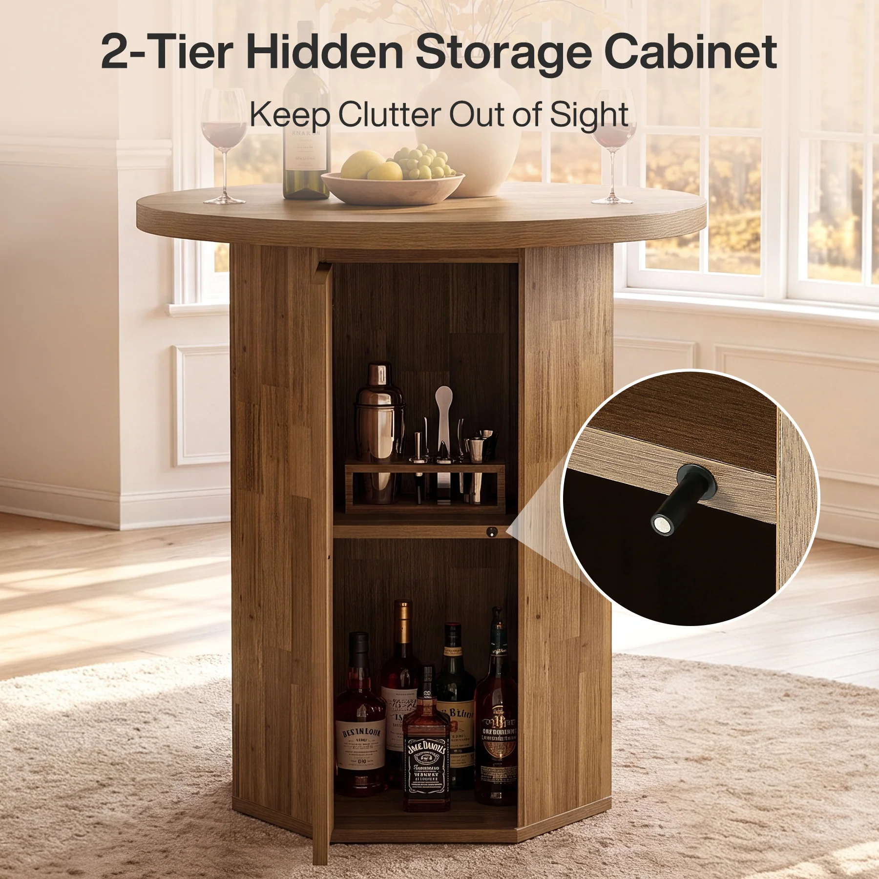 31.5" Round Bar Table, Home Liquor Bar Cabinet Bistro Dining Table - Image 6