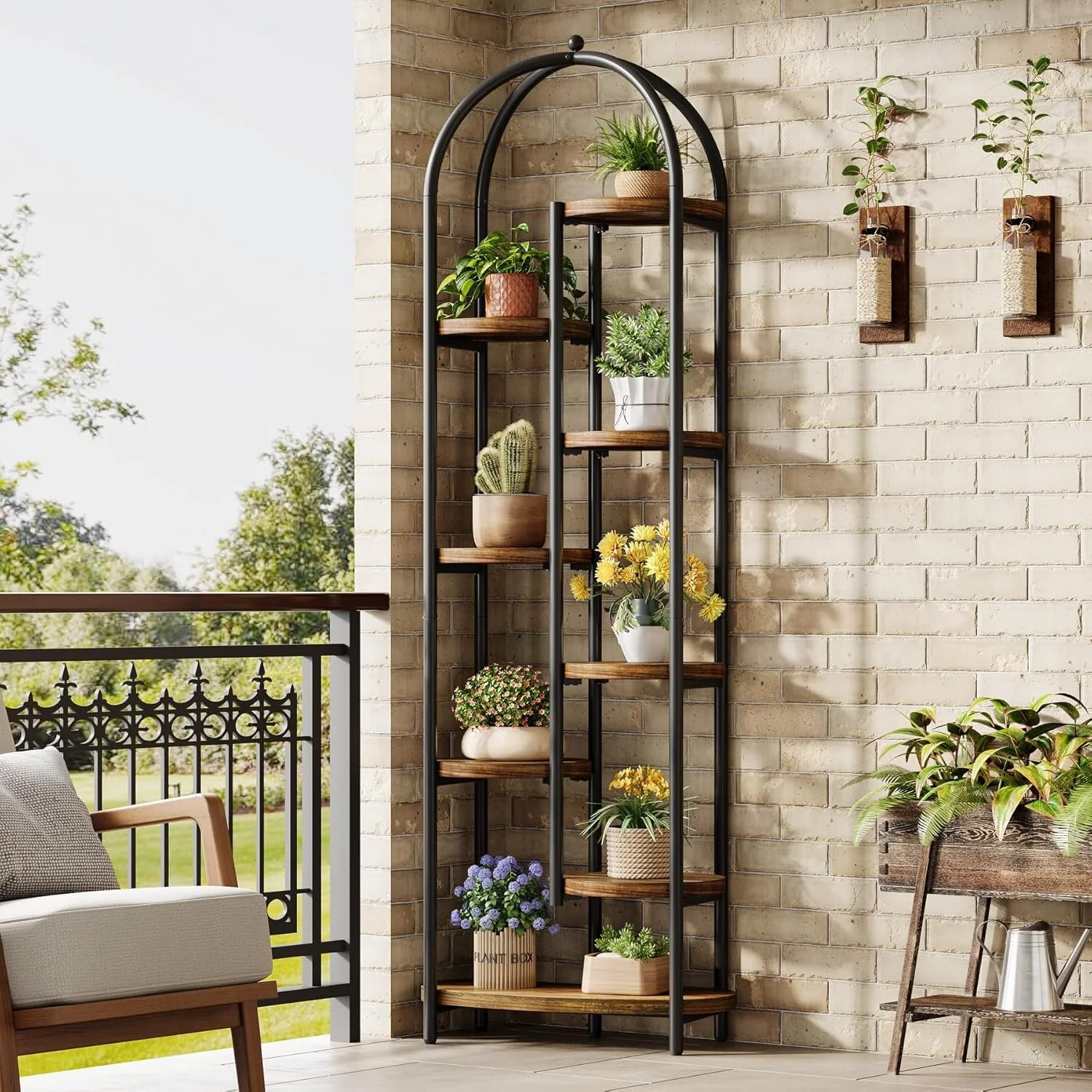 70" Tall Plant Stand Indoor, 8-Tier Arched Plant Shelf Corner Display Rack with Metal Frame - Image 3