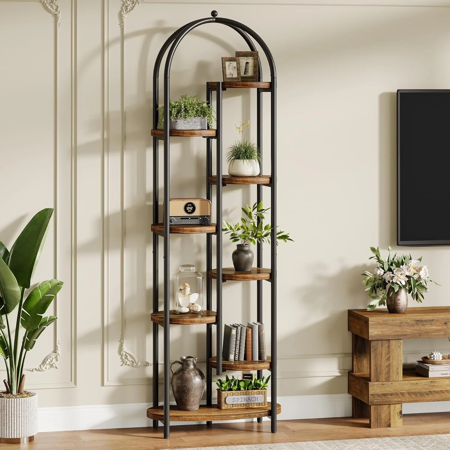 70" Tall Plant Stand Indoor, 8-Tier Arched Plant Shelf Corner Display Rack with Metal Frame - Image 4