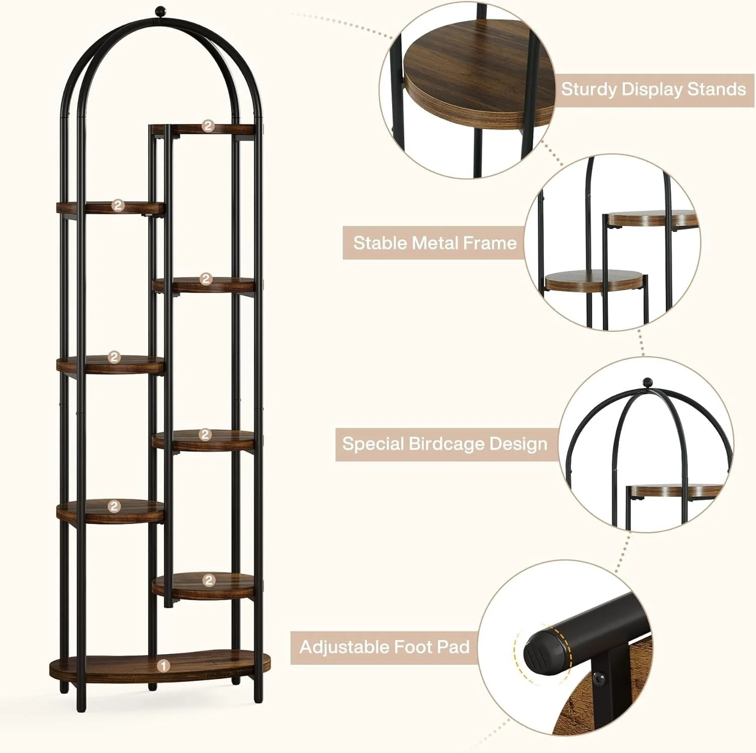 70" Tall Plant Stand Indoor, 8-Tier Arched Plant Shelf Corner Display Rack with Metal Frame - Image 7
