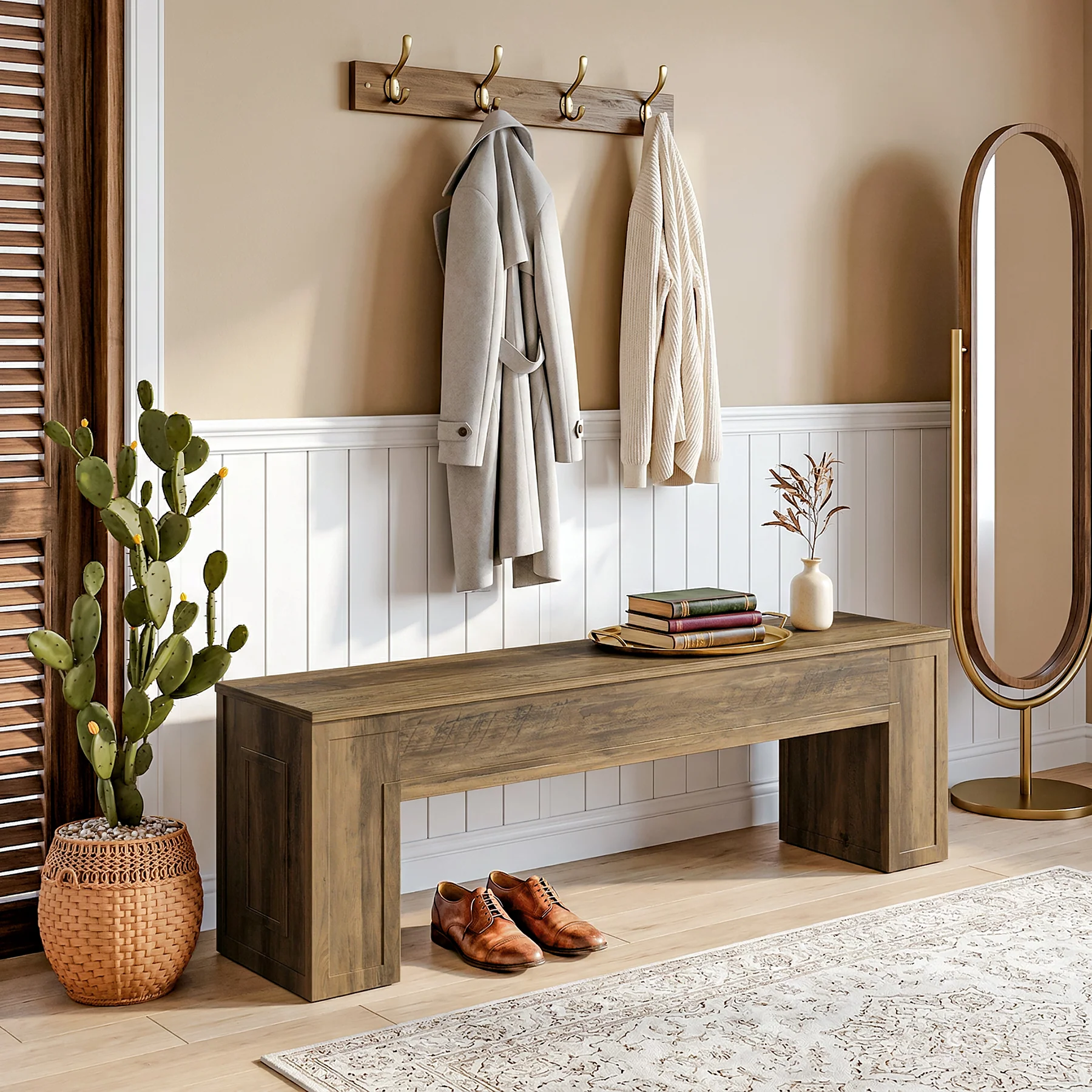 55" Entryway Bench, Indoor End of Bed Bench for Hallway - Image 3