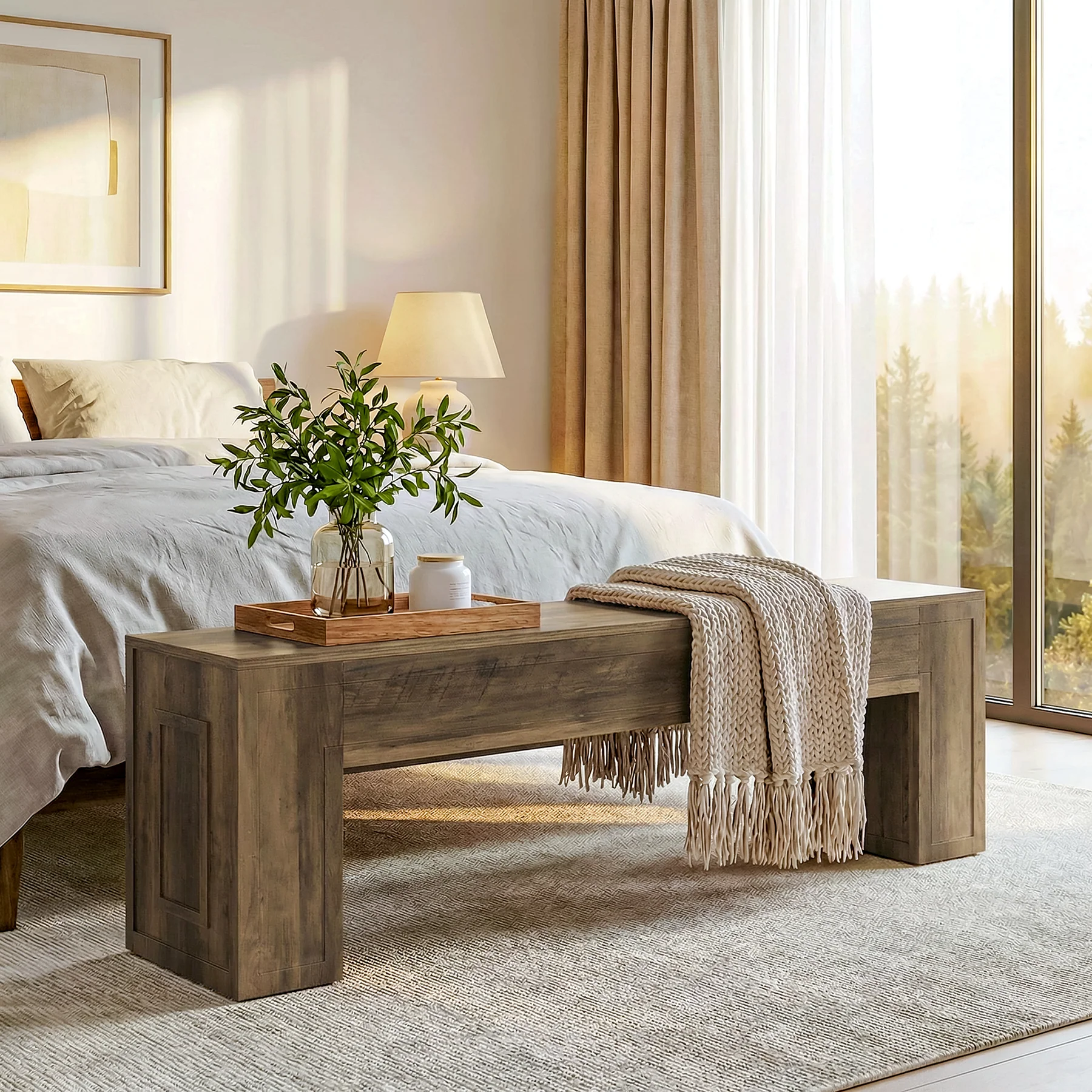 55" Entryway Bench, Indoor End of Bed Bench for Hallway - Image 5