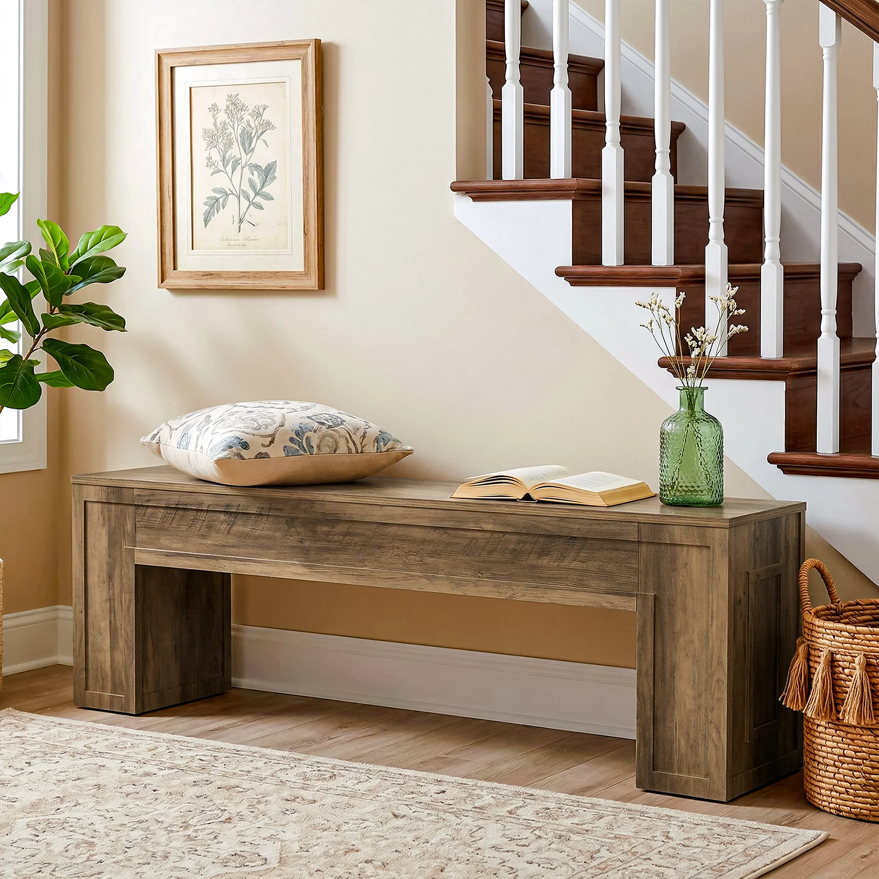 55" Entryway Bench, Indoor End of Bed Bench for Hallway - Image 6