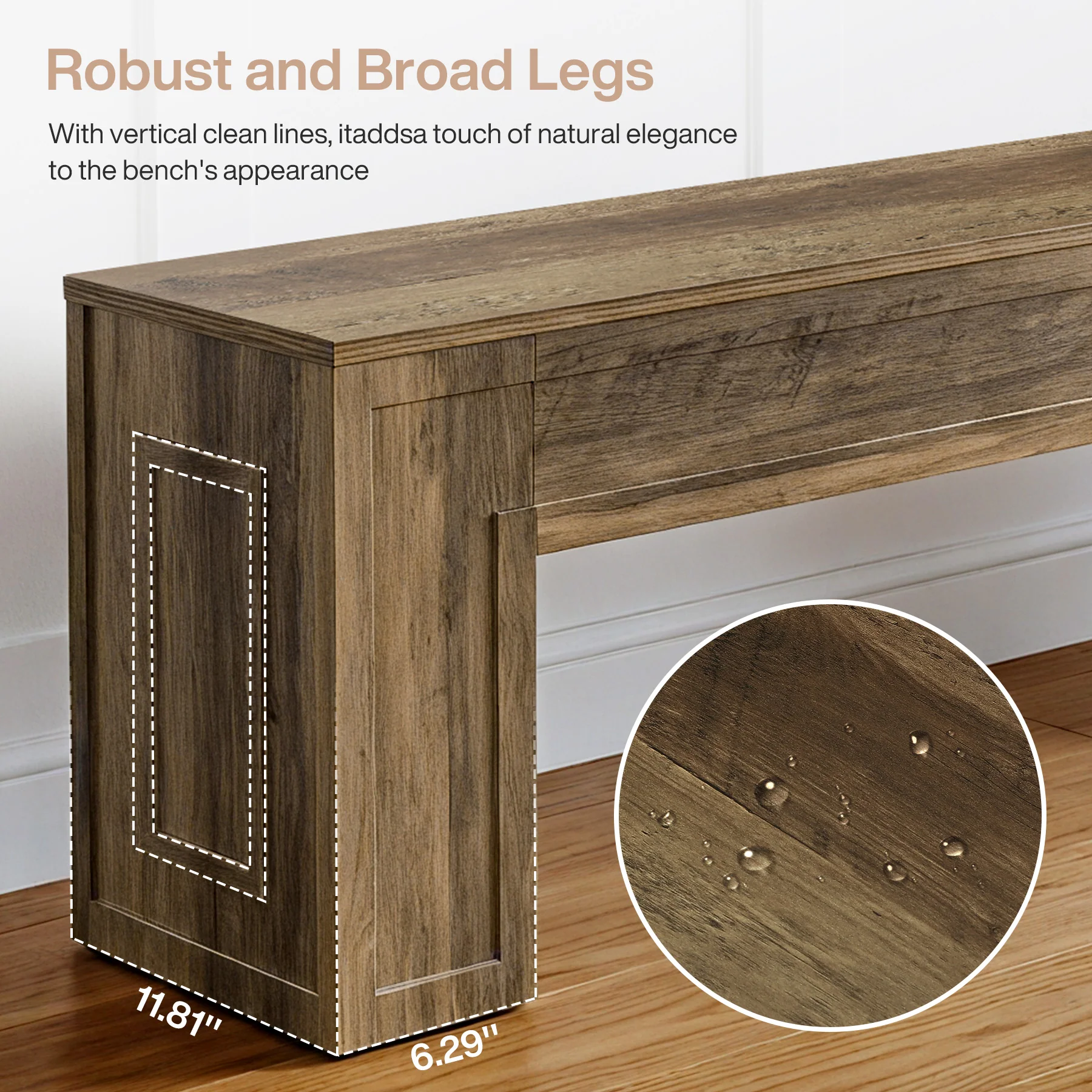 55" Entryway Bench, Indoor End of Bed Bench for Hallway - Image 7