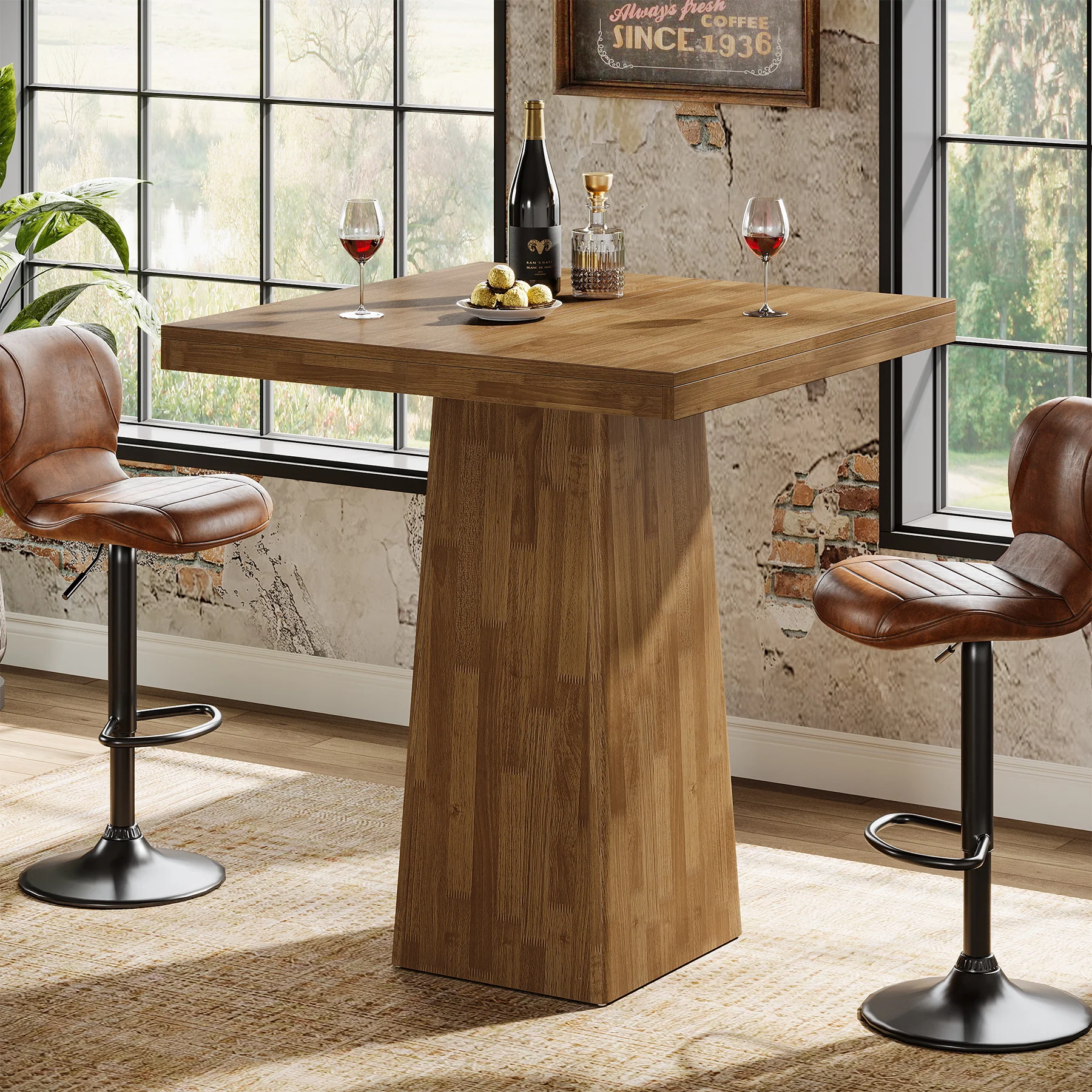 31.5" Square Bar Table, Industrial Counter Height Pub Cocktail Unit Dining Table