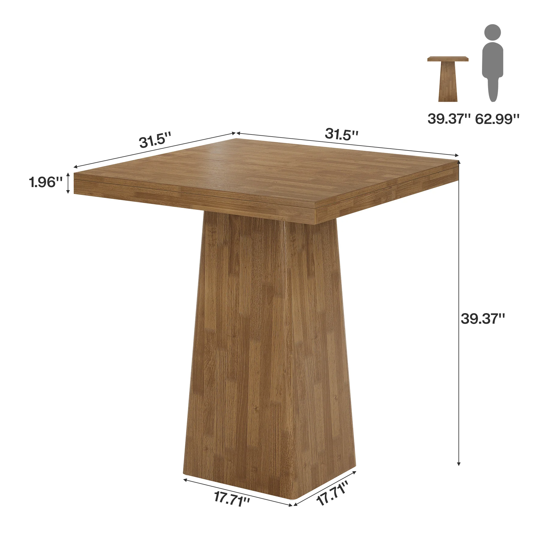 31.5" Square Bar Table, Industrial Counter Height Pub Cocktail Unit Dining Table - Image 2