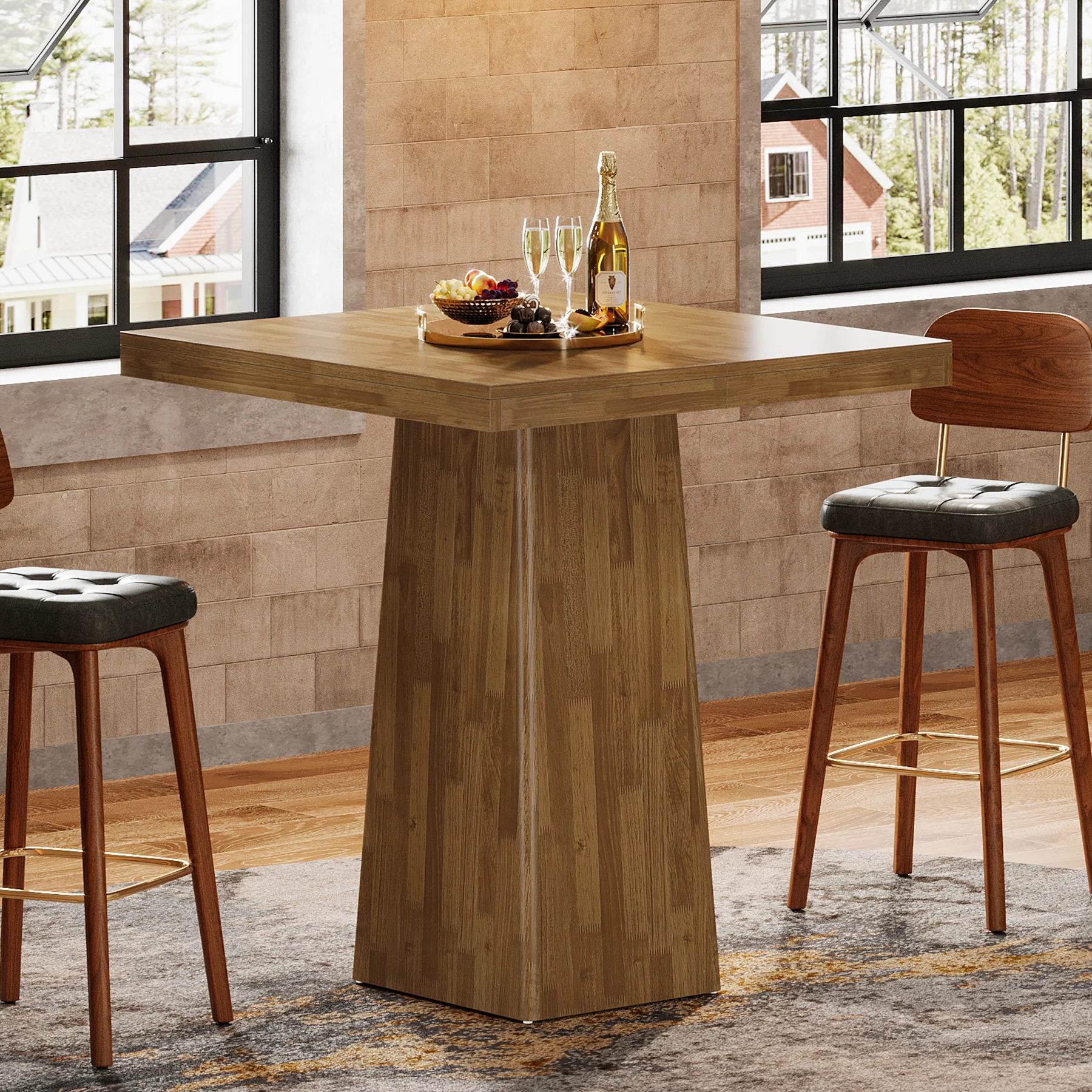31.5" Square Bar Table, Industrial Counter Height Pub Cocktail Unit Dining Table - Image 3