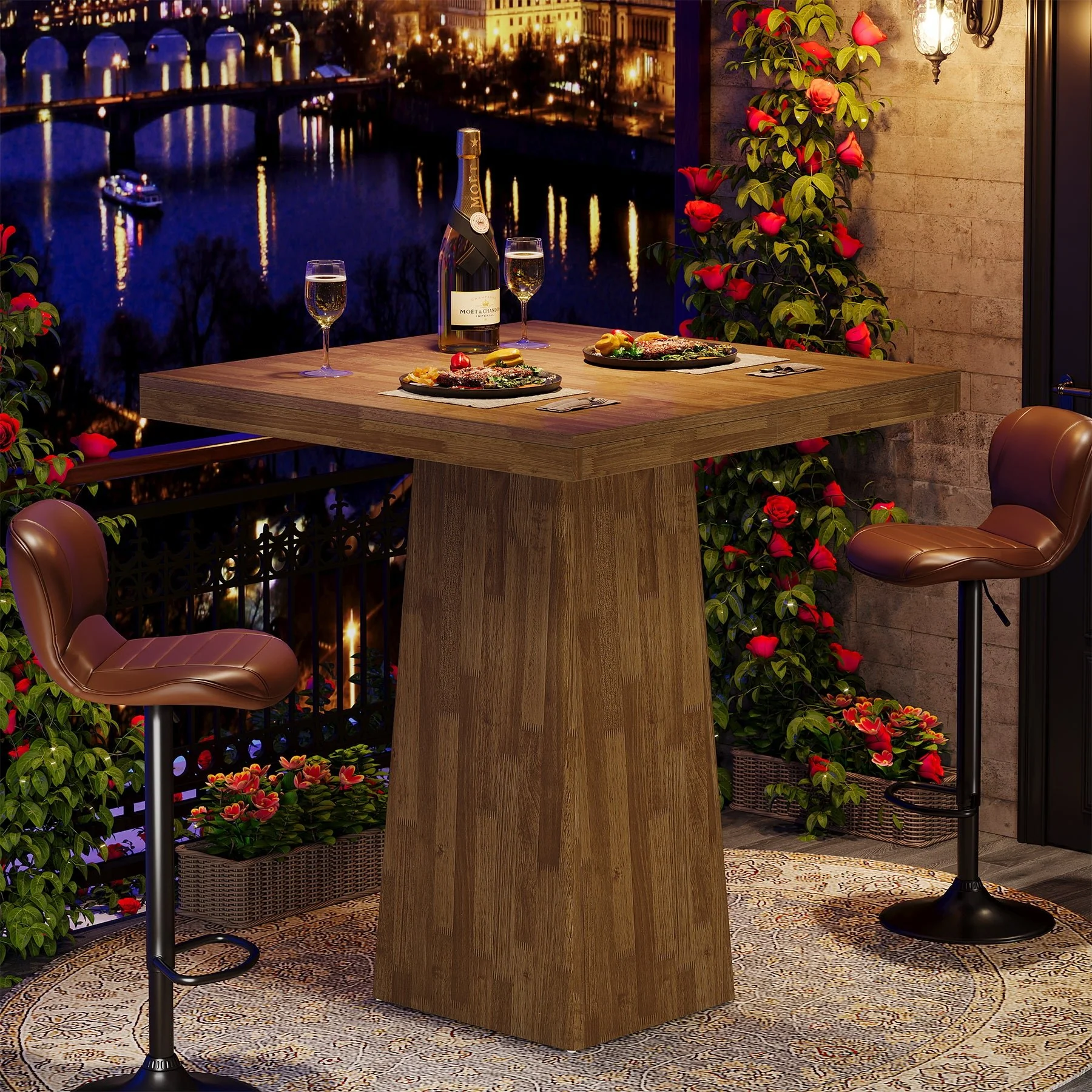 31.5" Square Bar Table, Industrial Counter Height Pub Cocktail Unit Dining Table - Image 4