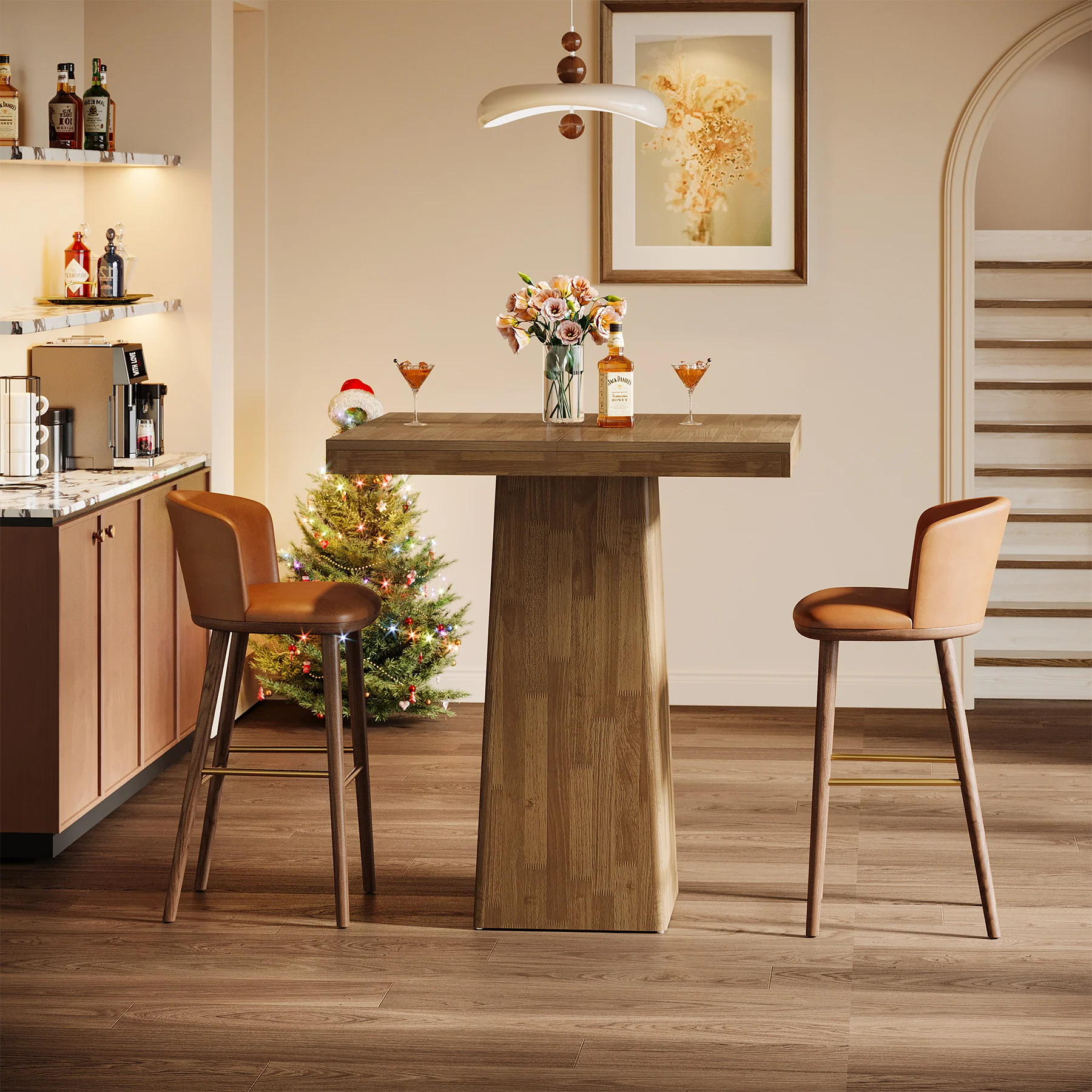 31.5" Square Bar Table, Industrial Counter Height Pub Cocktail Unit Dining Table - Image 6