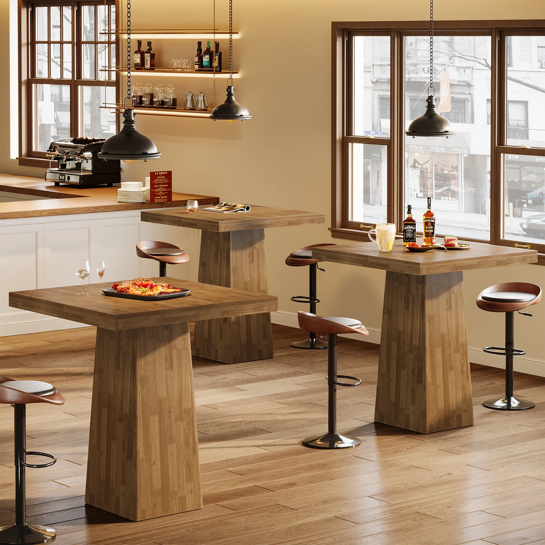 31.5" Square Bar Table, Industrial Counter Height Pub Cocktail Unit Dining Table - Image 7