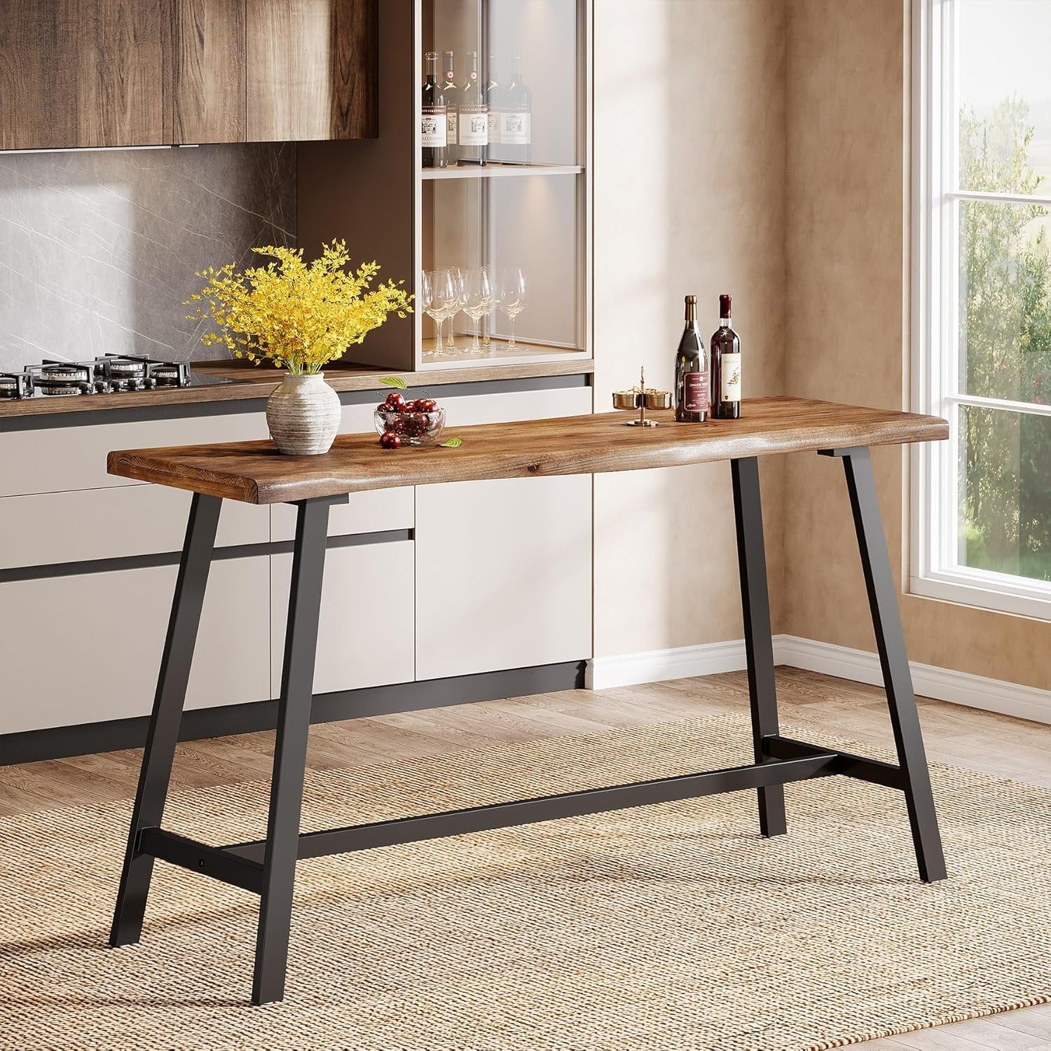 55" Solid Wood Bar Table, Industrial Counter Height Pub Table Bar Units(Table Only) - Image 5