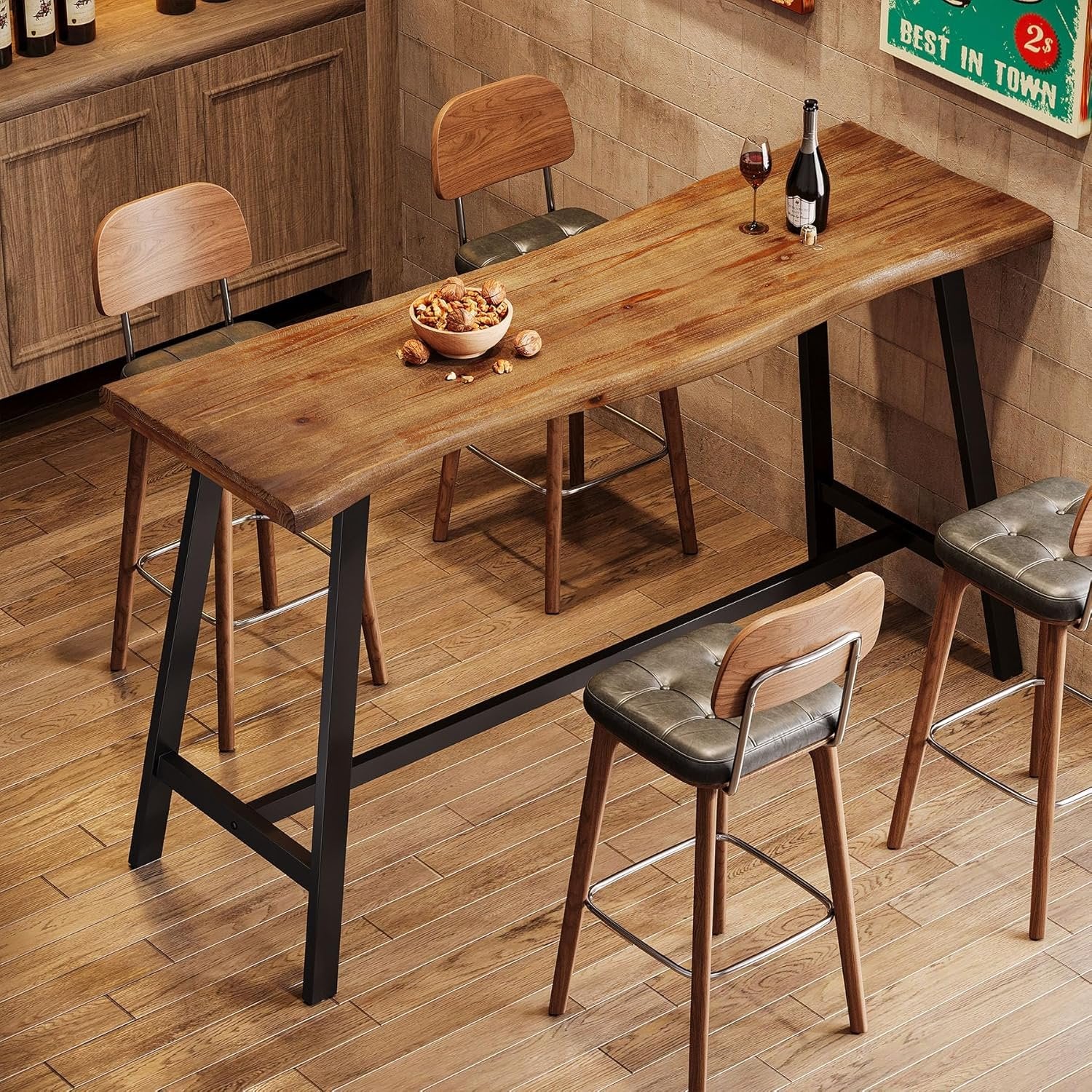 55" Solid Wood Bar Table, Industrial Counter Height Pub Table Bar Units(Table Only) - Image 7
