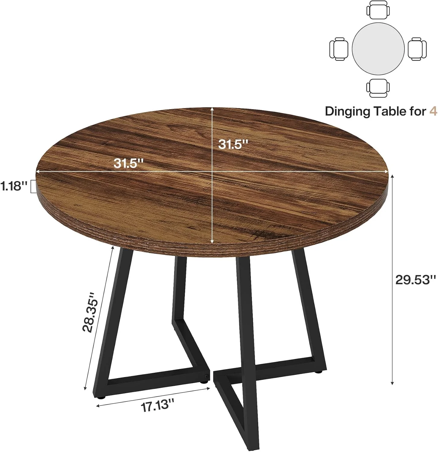 31.5" Dining Table, Industrial Kitchen Dinner Table with Metal Base - Image 2
