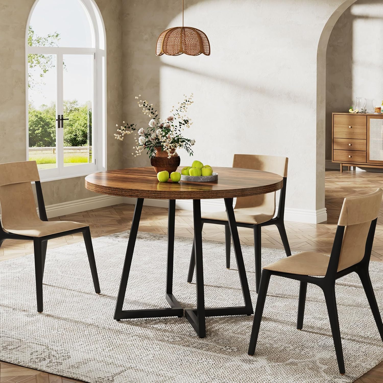 31.5" Dining Table, Industrial Kitchen Dinner Table with Metal Base - Image 3