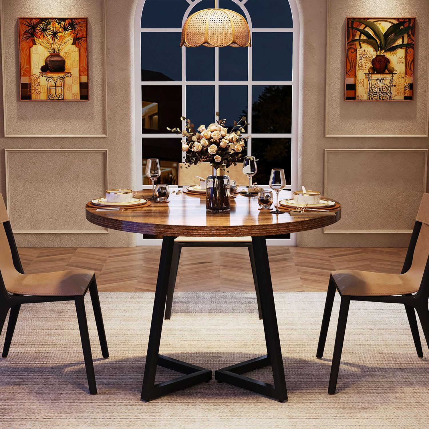 31.5" Dining Table, Industrial Kitchen Dinner Table with Metal Base - Image 4