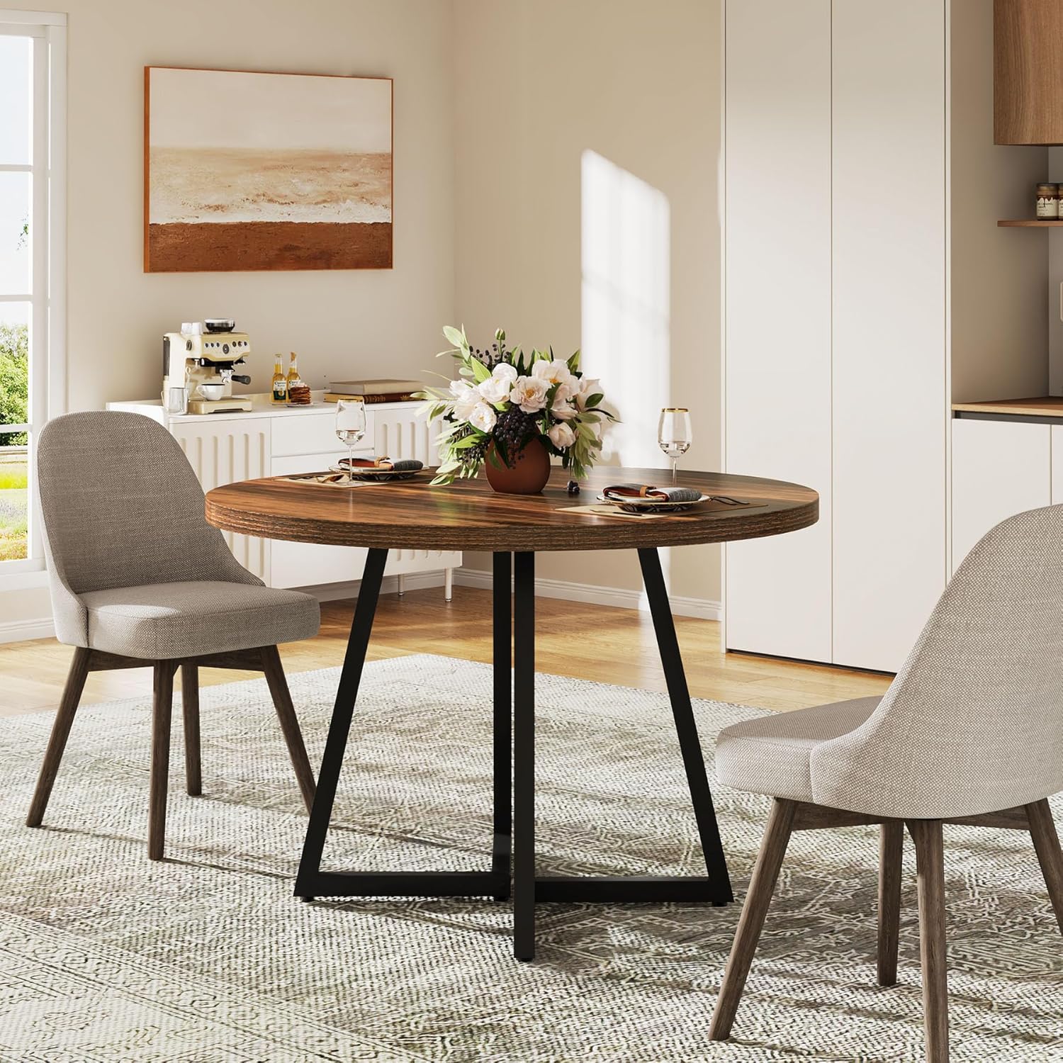 31.5" Dining Table, Industrial Kitchen Dinner Table with Metal Base - Image 5