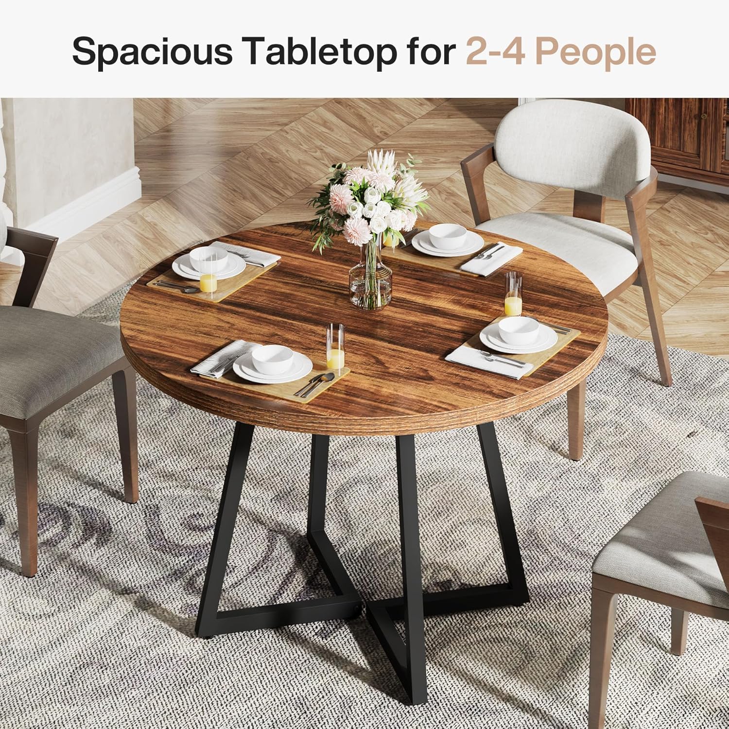 31.5" Dining Table, Industrial Kitchen Dinner Table with Metal Base - Image 7