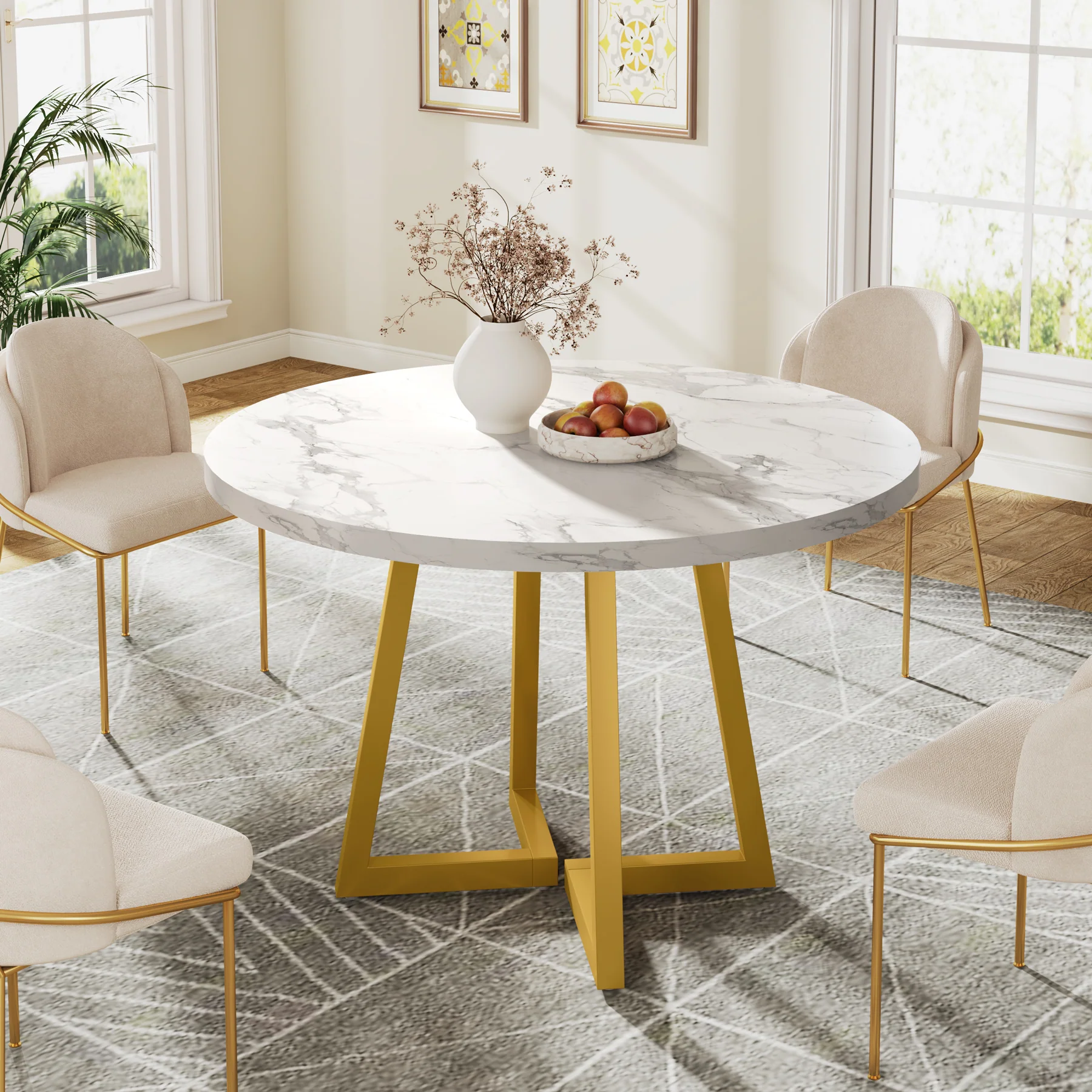 31.5" Dining Table, Industrial Kitchen Dinner Table with Metal Base - Image 8