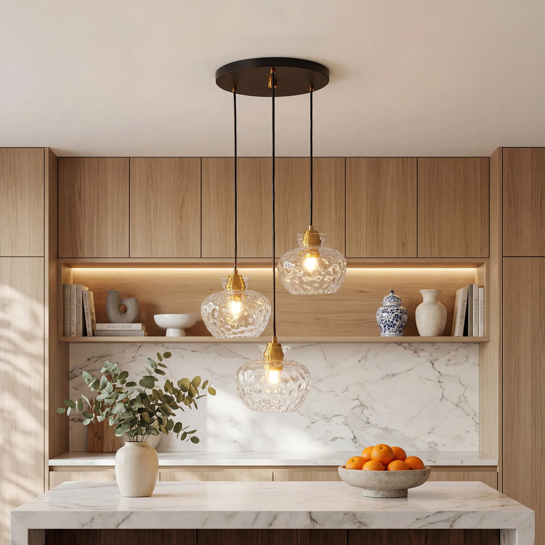 3-Light Pendant Lighting, Kitchen Ceiling Light Fixtures with Water Ripple Glass Shade - Image 4