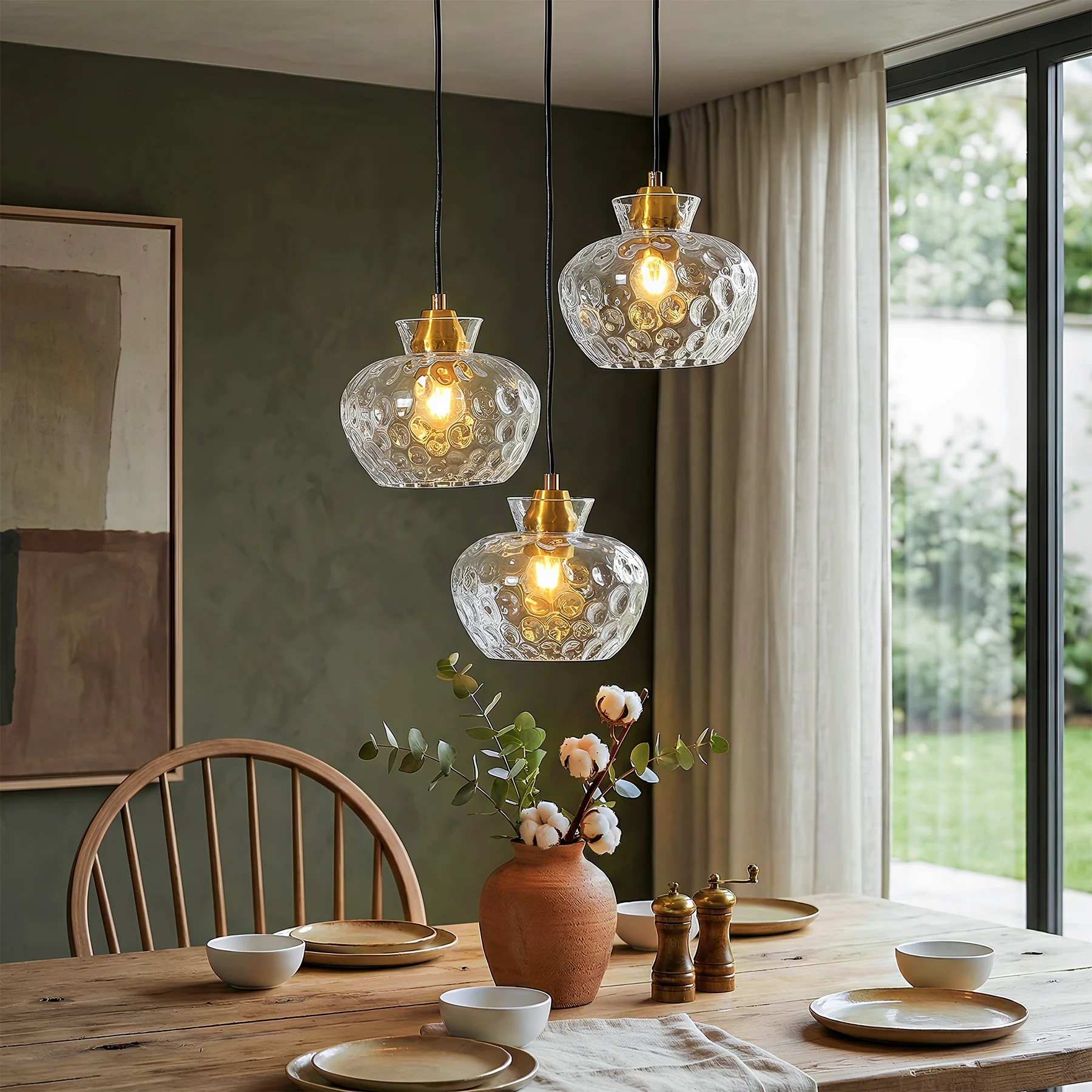 3-Light Pendant Lighting, Kitchen Ceiling Light Fixtures with Water Ripple Glass Shade - Image 5