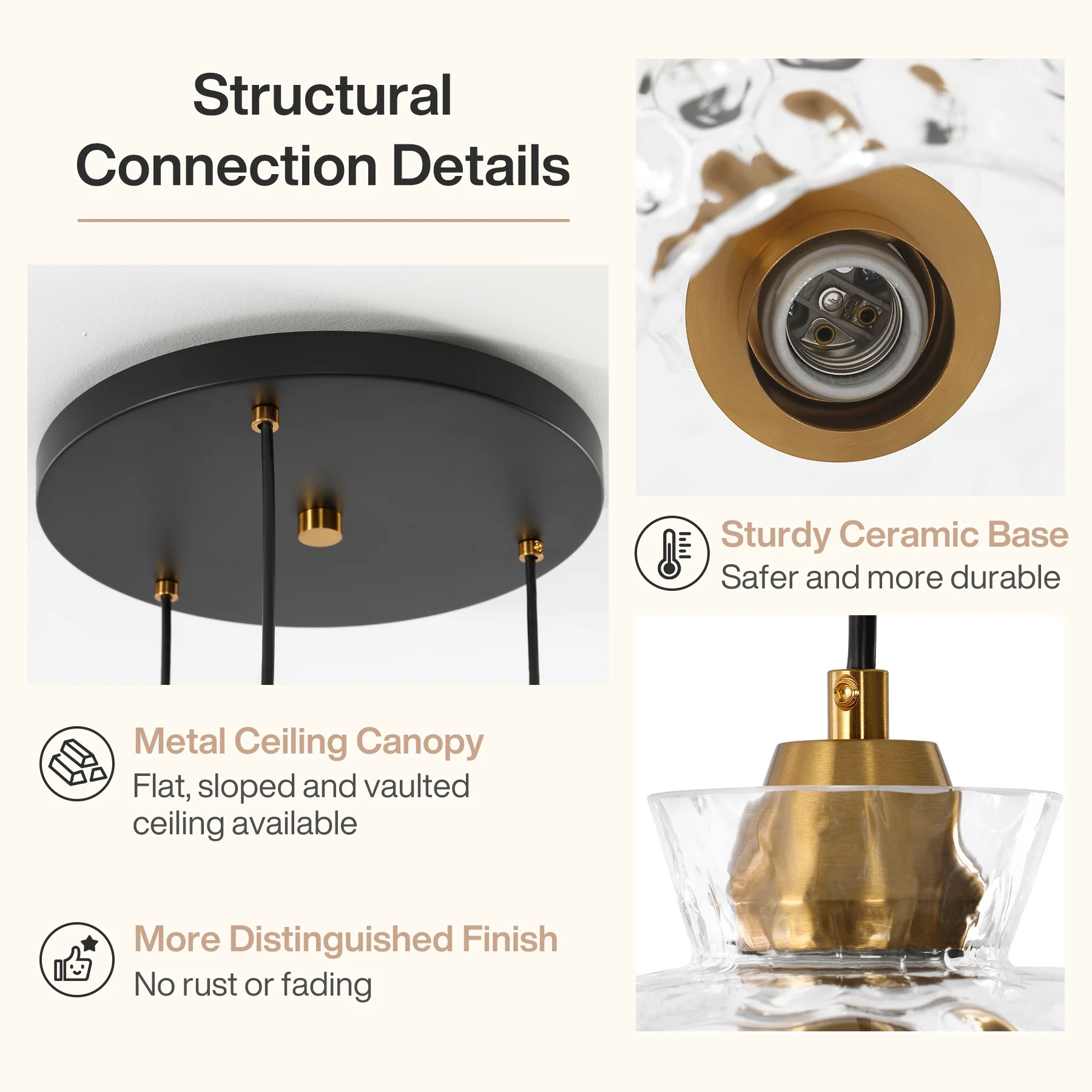 3-Light Pendant Lighting, Kitchen Ceiling Light Fixtures with Water Ripple Glass Shade - Image 7