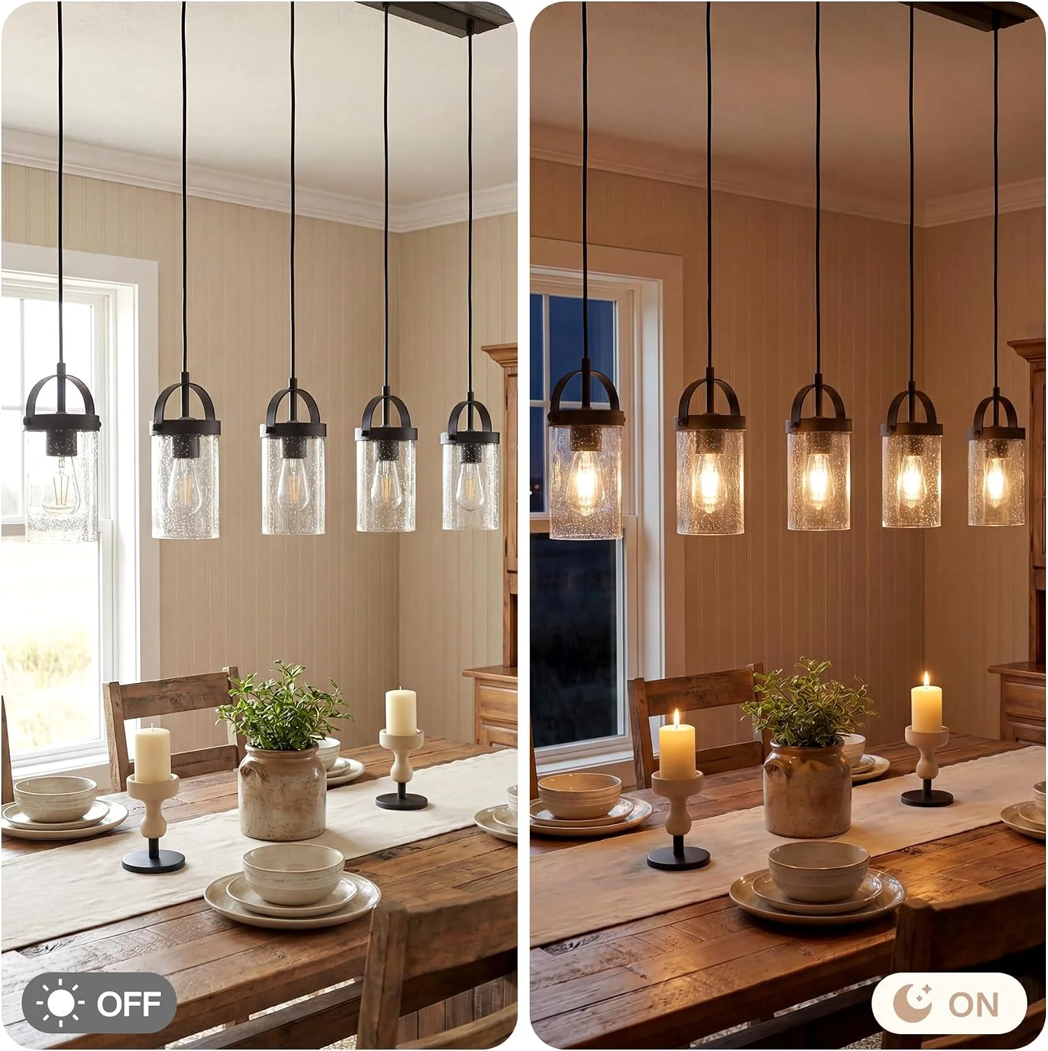 5-Light Linear Chandelier, Kitchen Island Lighting Fixture with Seeded Glass Shades, E26 Socket - Image 7
