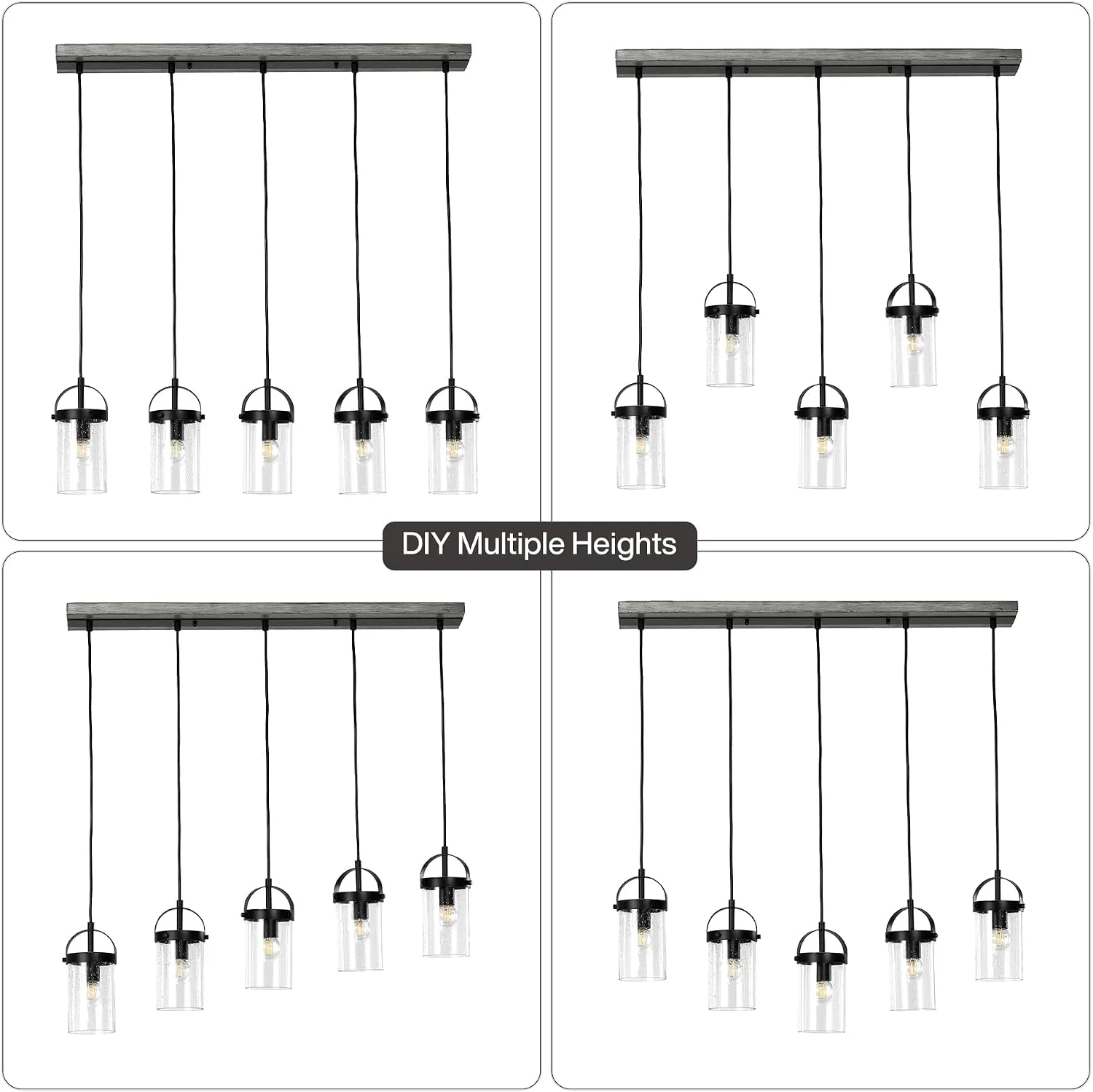 5-Light Linear Chandelier, Kitchen Island Lighting Fixture with Seeded Glass Shades, E26 Socket - Image 9