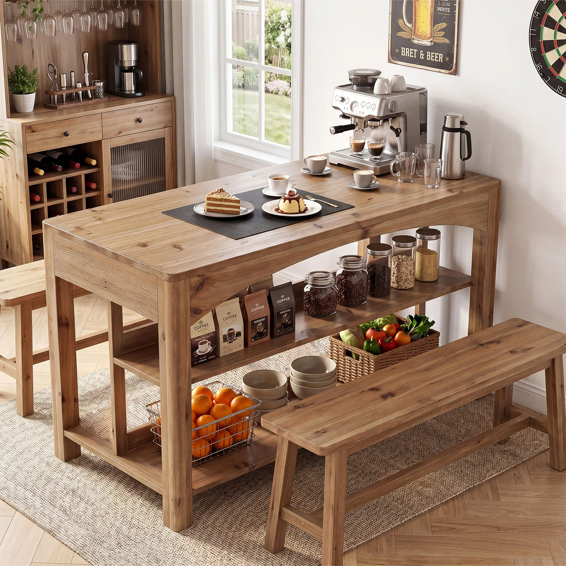 Tribesigns 59-Inch Kitchen Island, Solid Wood Island Table with 3-Tier Storage for Kitchen Dining Room - Image 10