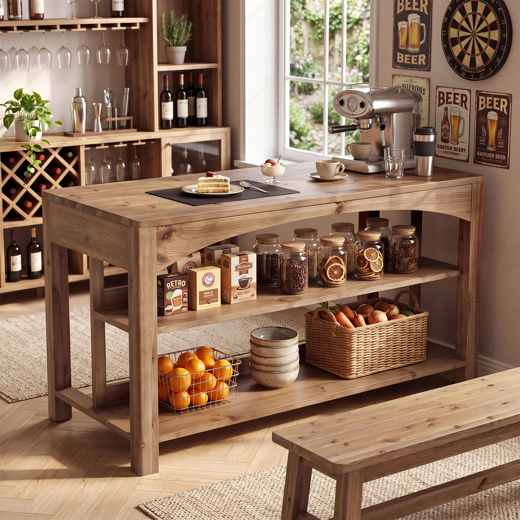 Tribesigns 59-Inch Kitchen Island, Solid Wood Island Table with 3-Tier Storage for Kitchen Dining Room - Image 11