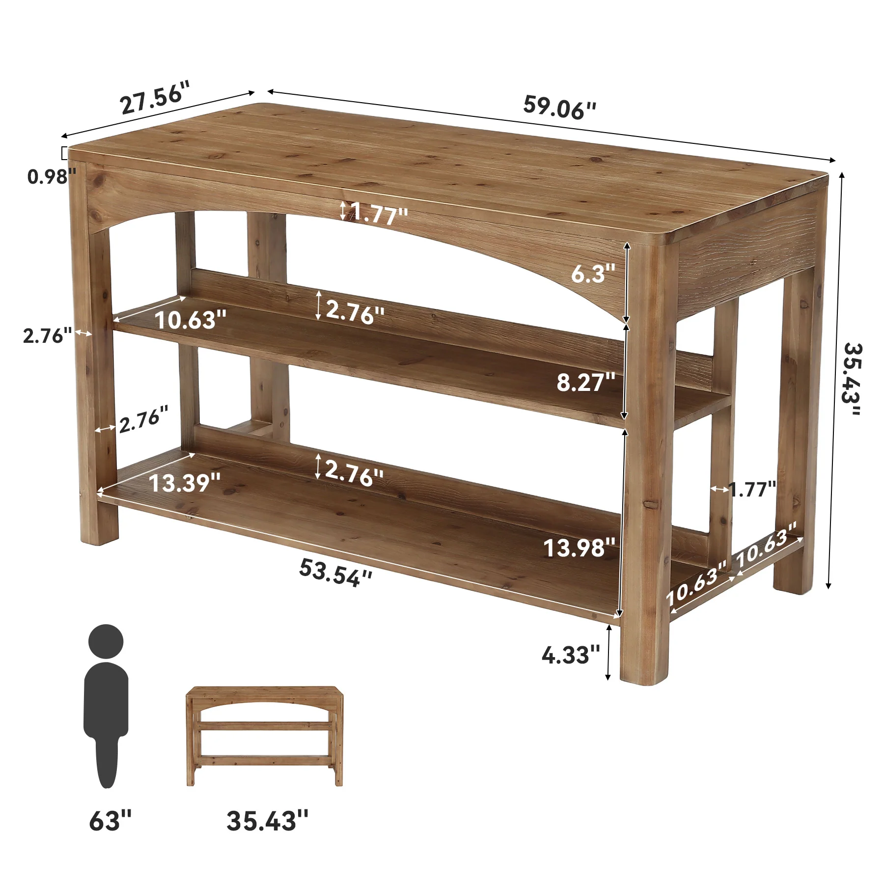 Tribesigns 59-Inch Kitchen Island, Solid Wood Island Table with 3-Tier Storage for Kitchen Dining Room - Image 2