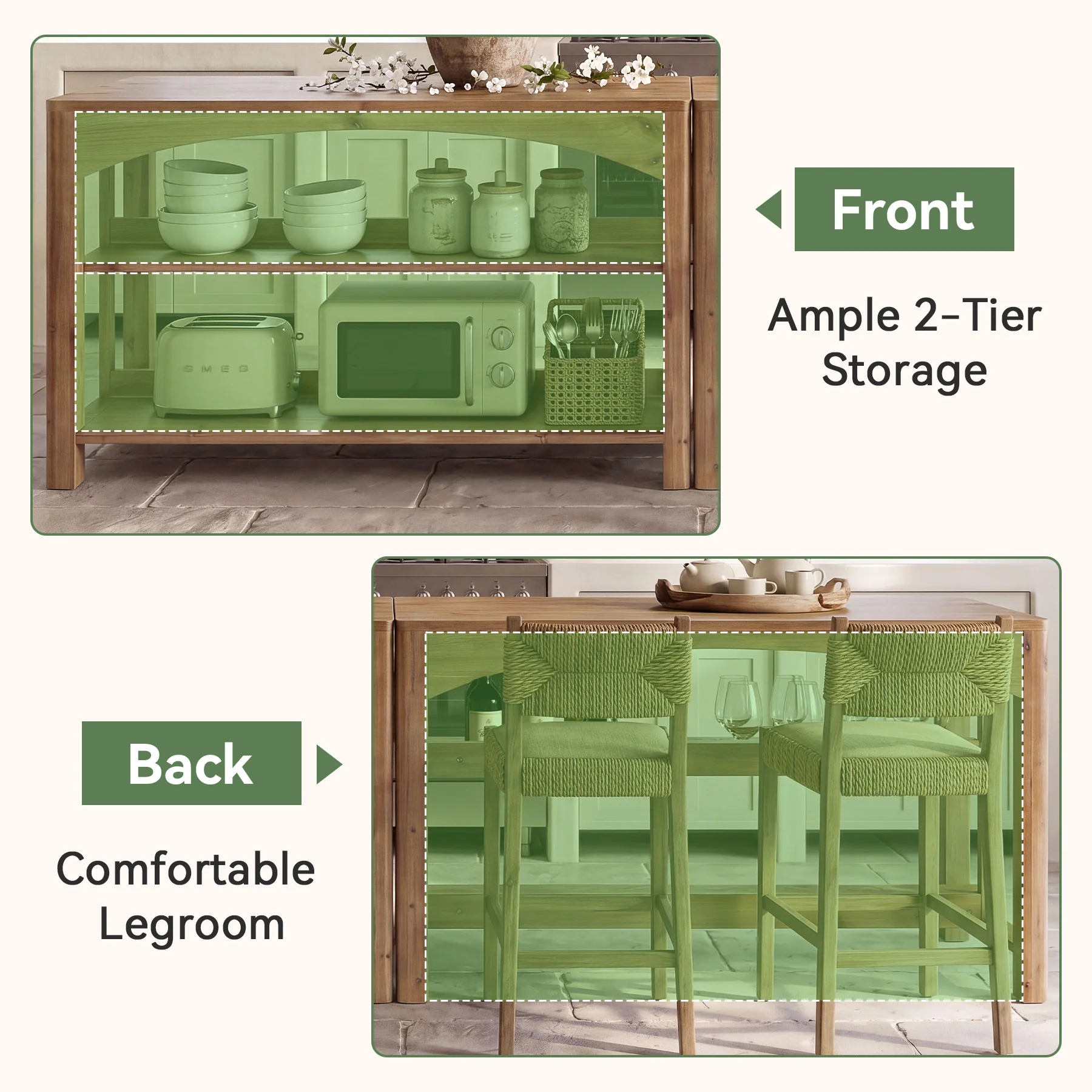 Tribesigns 59-Inch Kitchen Island, Solid Wood Island Table with 3-Tier Storage for Kitchen Dining Room - Image 4