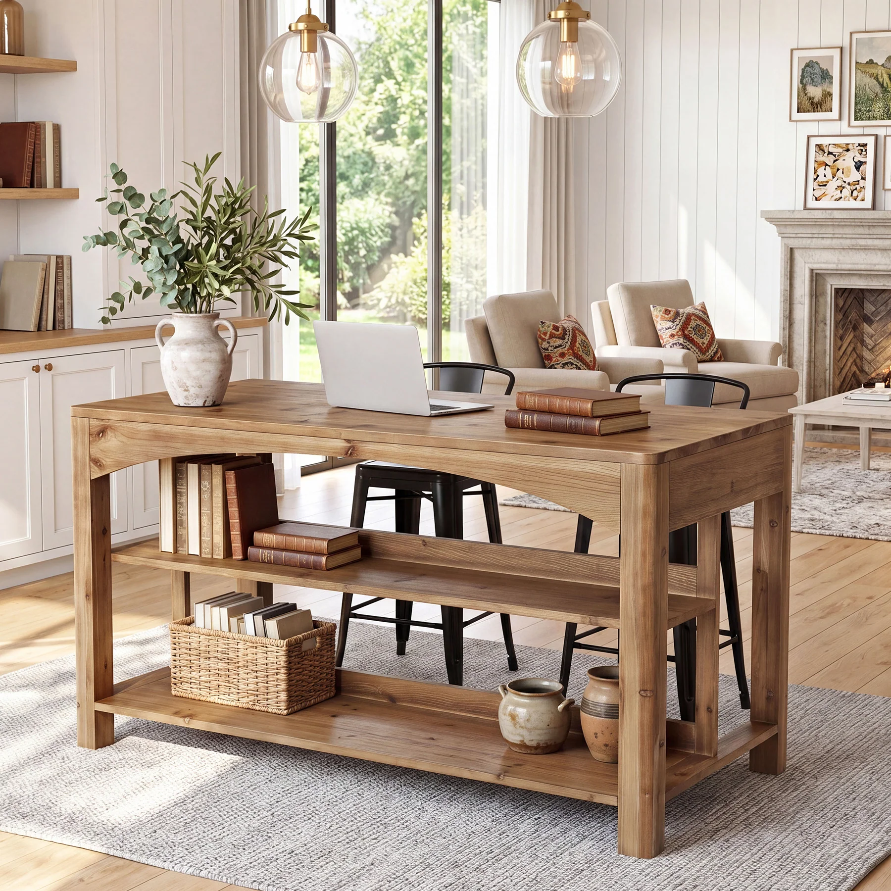 Tribesigns 59-Inch Kitchen Island, Solid Wood Island Table with 3-Tier Storage for Kitchen Dining Room - Image 6
